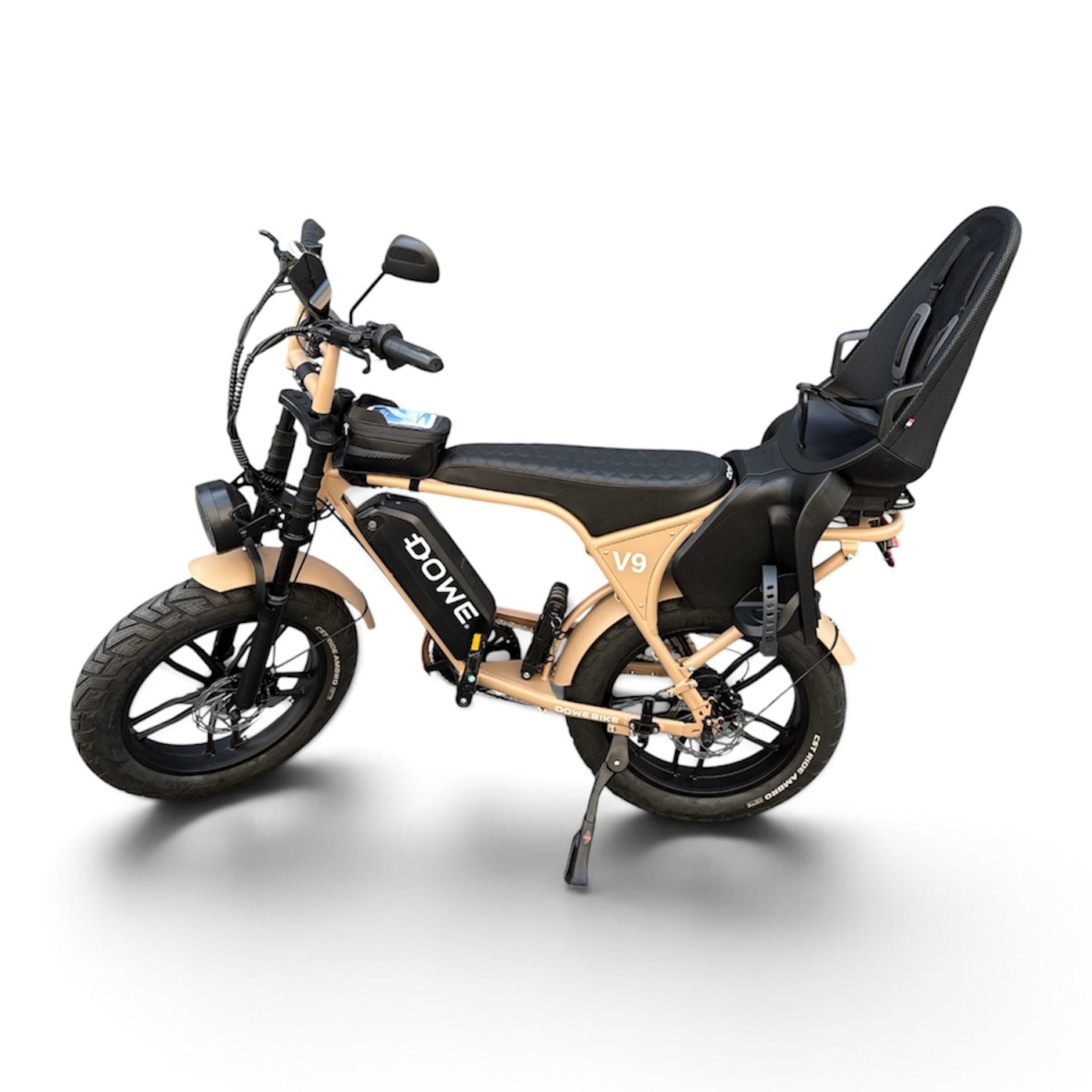 Dowe V9 Elektrische Fatbike met Kinderzitje Achter - Mokka | Family Fatbike tot 6 jaar (22 kg)