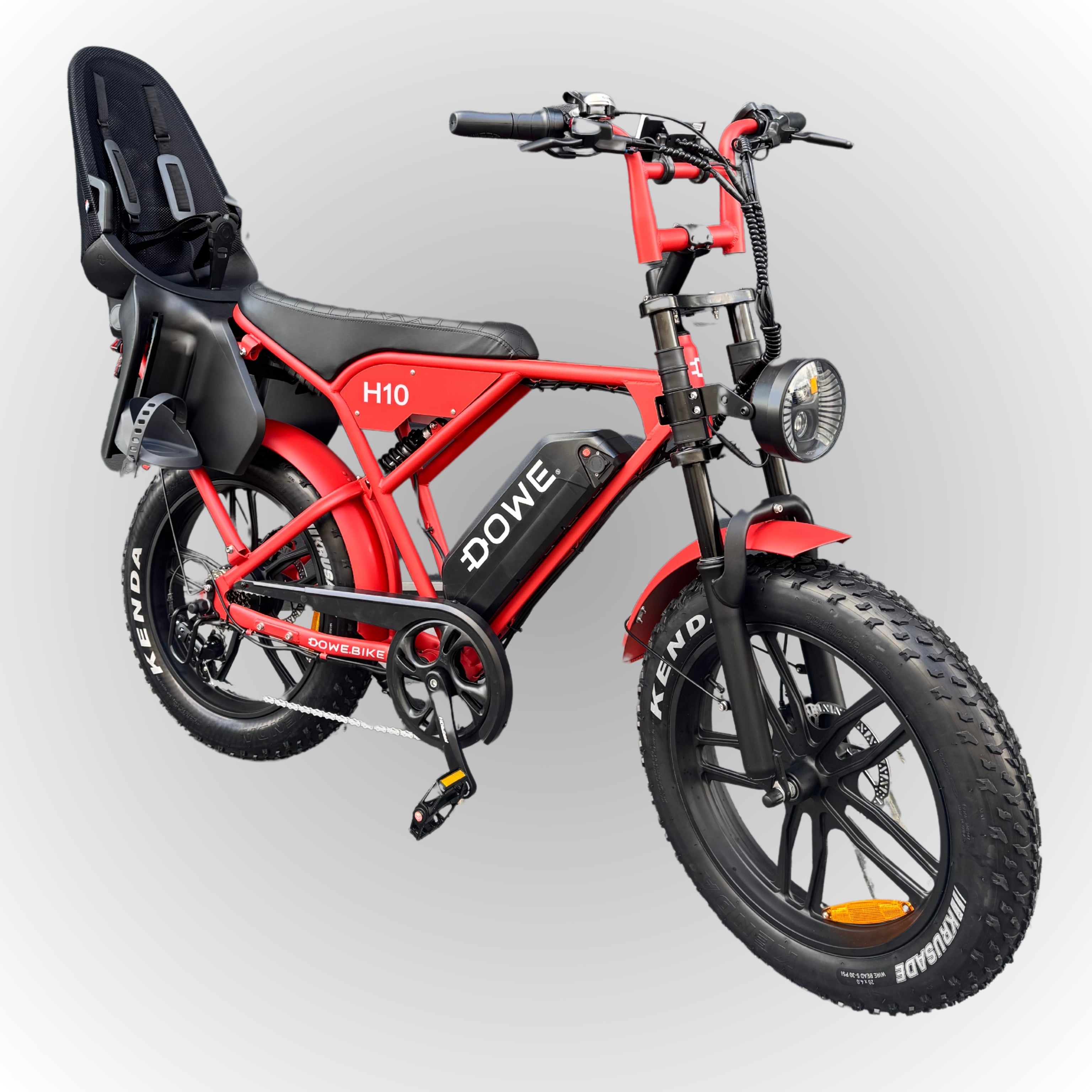 Dowe H10 Elektrische Fatbike met Kinderzitje Achter - Rood | Family Fatbike
