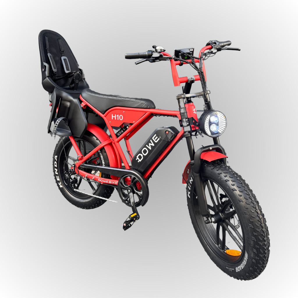 Dowe H10 Elektrische Fatbike met Kinderzitje Achter - Rood | Family Fatbike