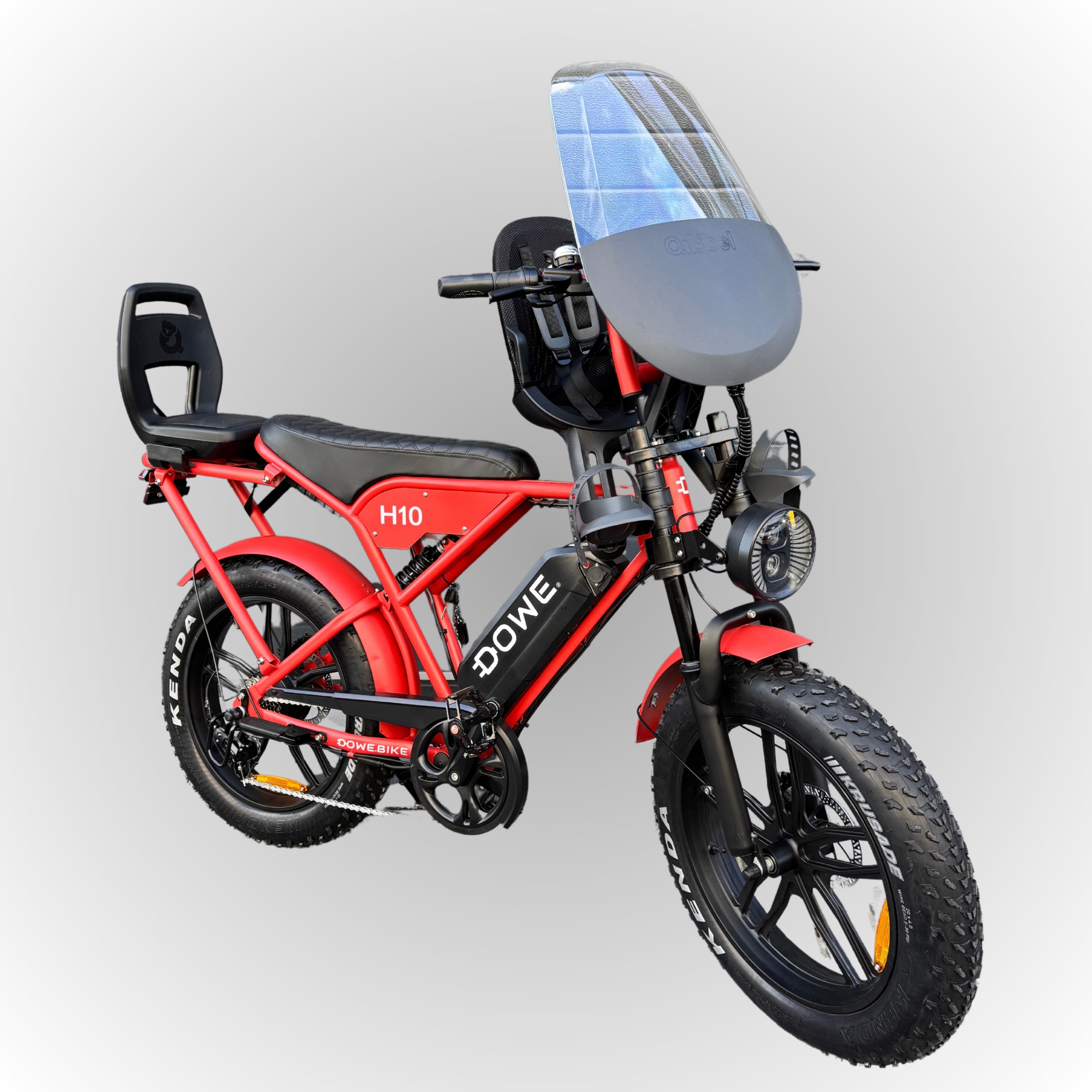 Dowe H10 Elektrische Fatbike met Kinderzitjes - Rood | Maximaal Uitgerust + Gratis Extra's!