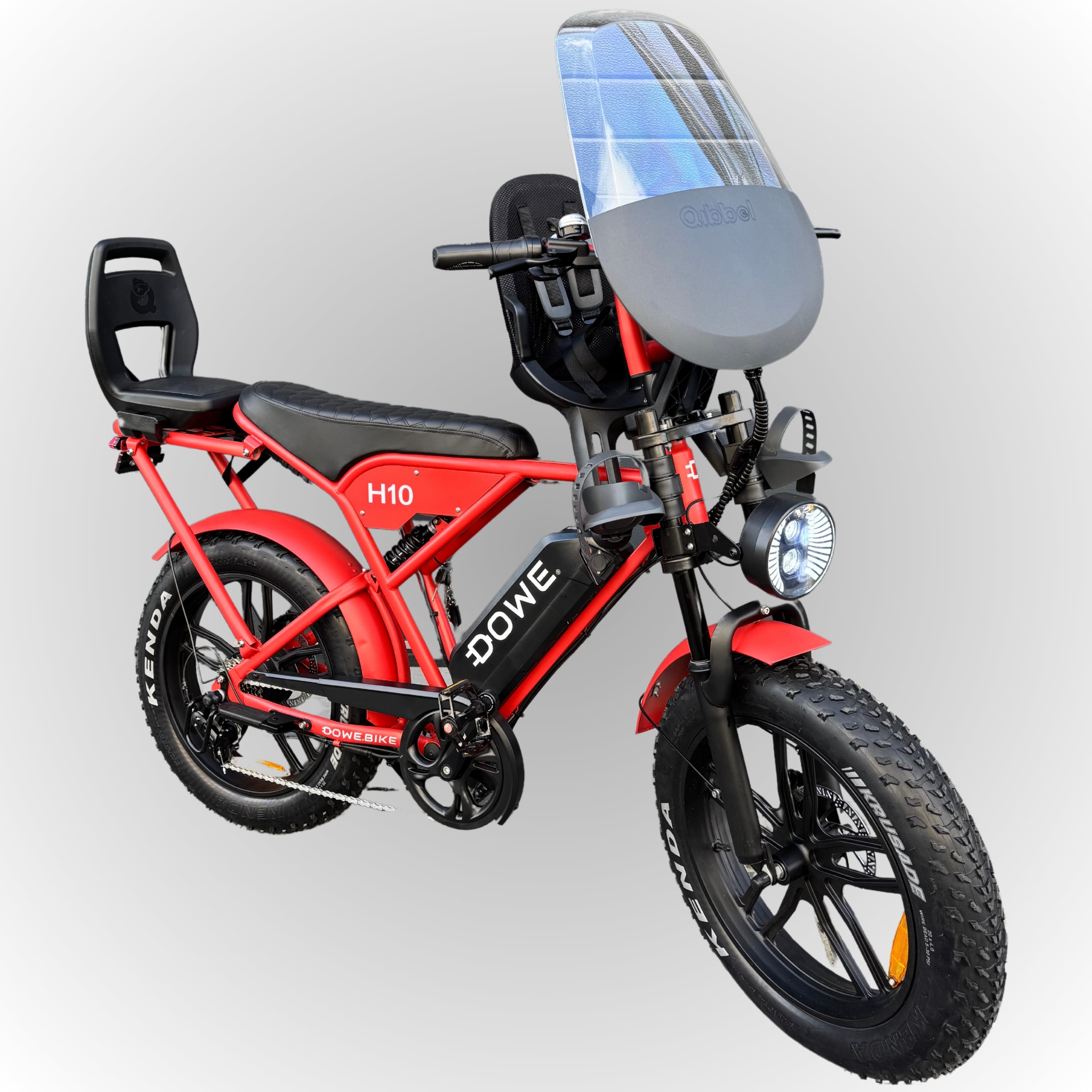 Dowe H10 Elektrische Fatbike met Kinderzitjes - Rood | Maximaal Uitgerust + Gratis Extra's!