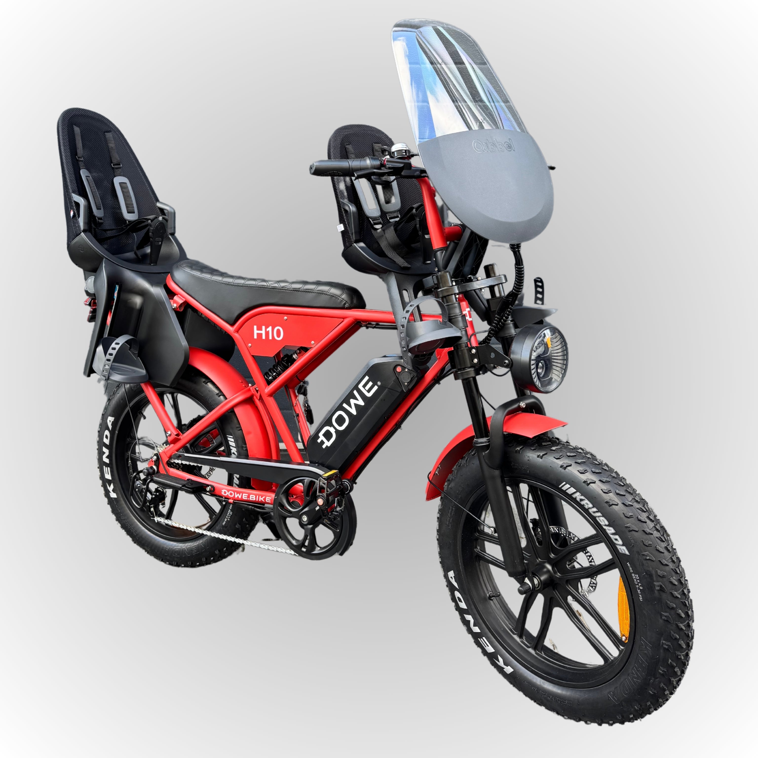 Dowe H10 Elektrische Fatbike met Kinderzitjes - Rood | Family Fatbike