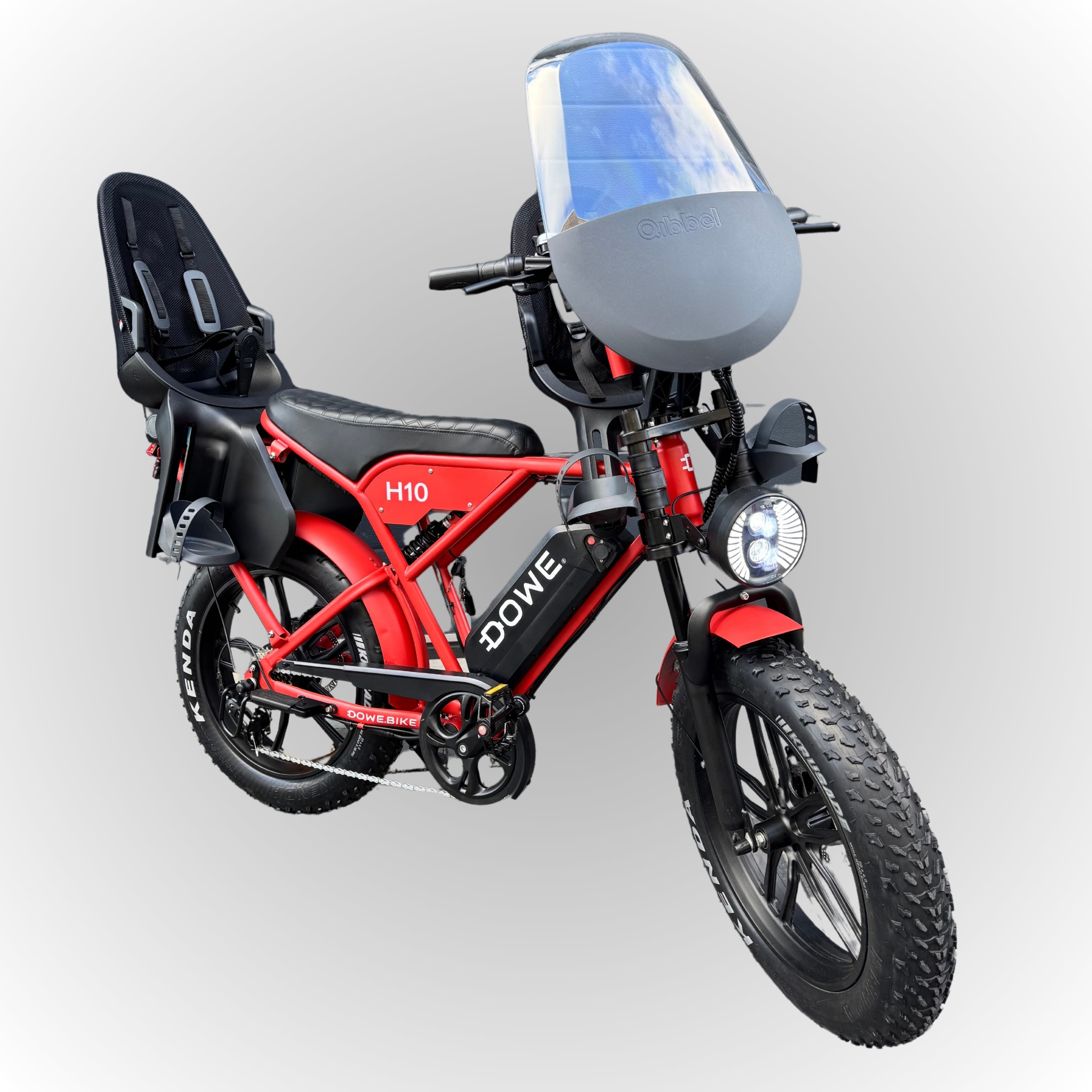 Dowe H10 Elektrische Fatbike met Kinderzitjes - Rood | Family Fatbike