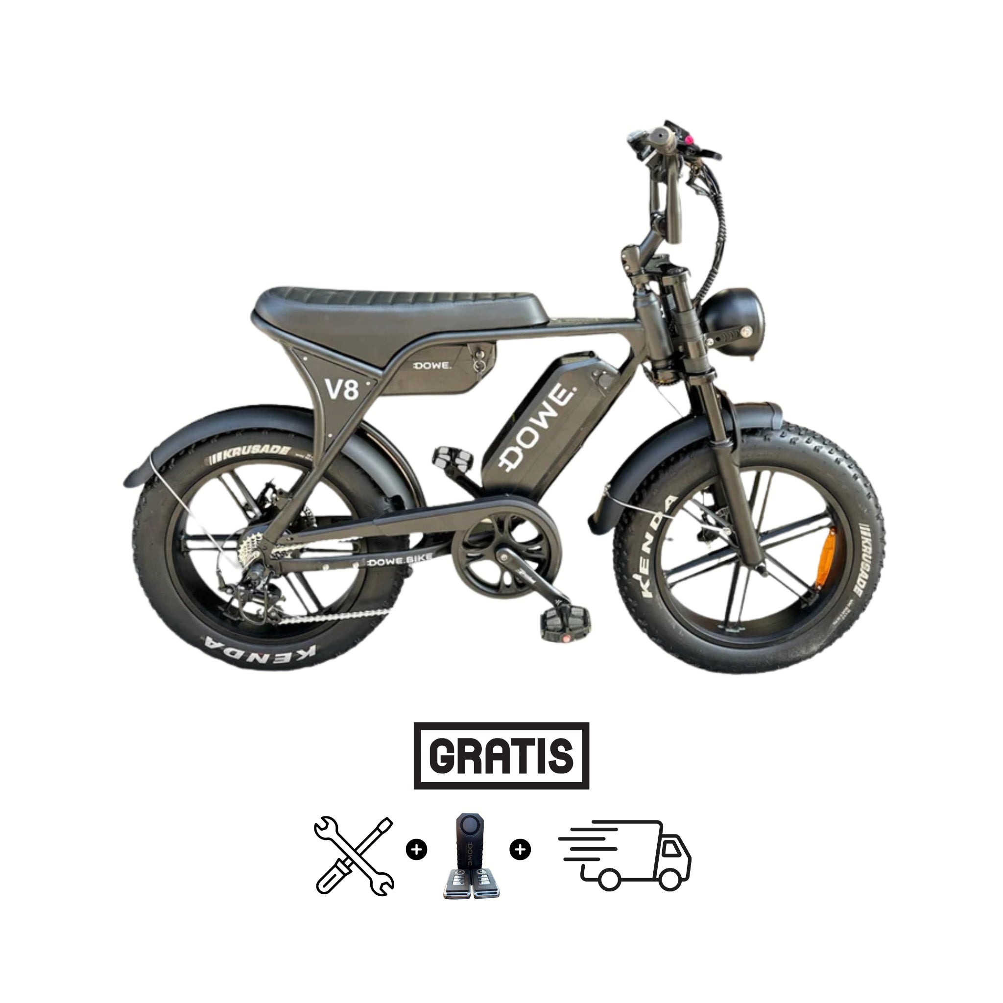 Dowe V8 Max Elektrische Fatbike met Dubbele Accu - Zwart 