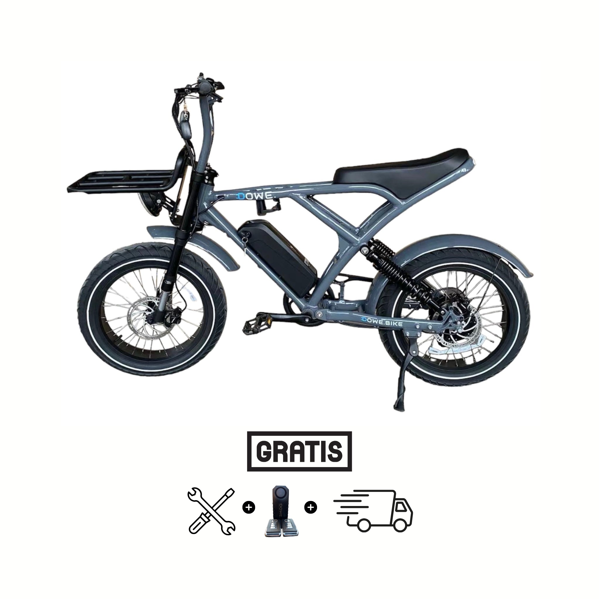Dowe Spider Elektrische Fatbike - Grijs - Krachtige Bafang Motor & LG Batterij