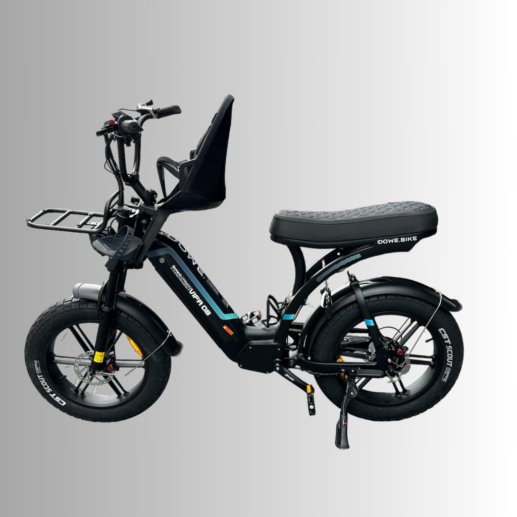 Ouxi Q8 Elektrische Fatbike met Kinderzitje - Zwart - Lage Instap Dames Fatbike