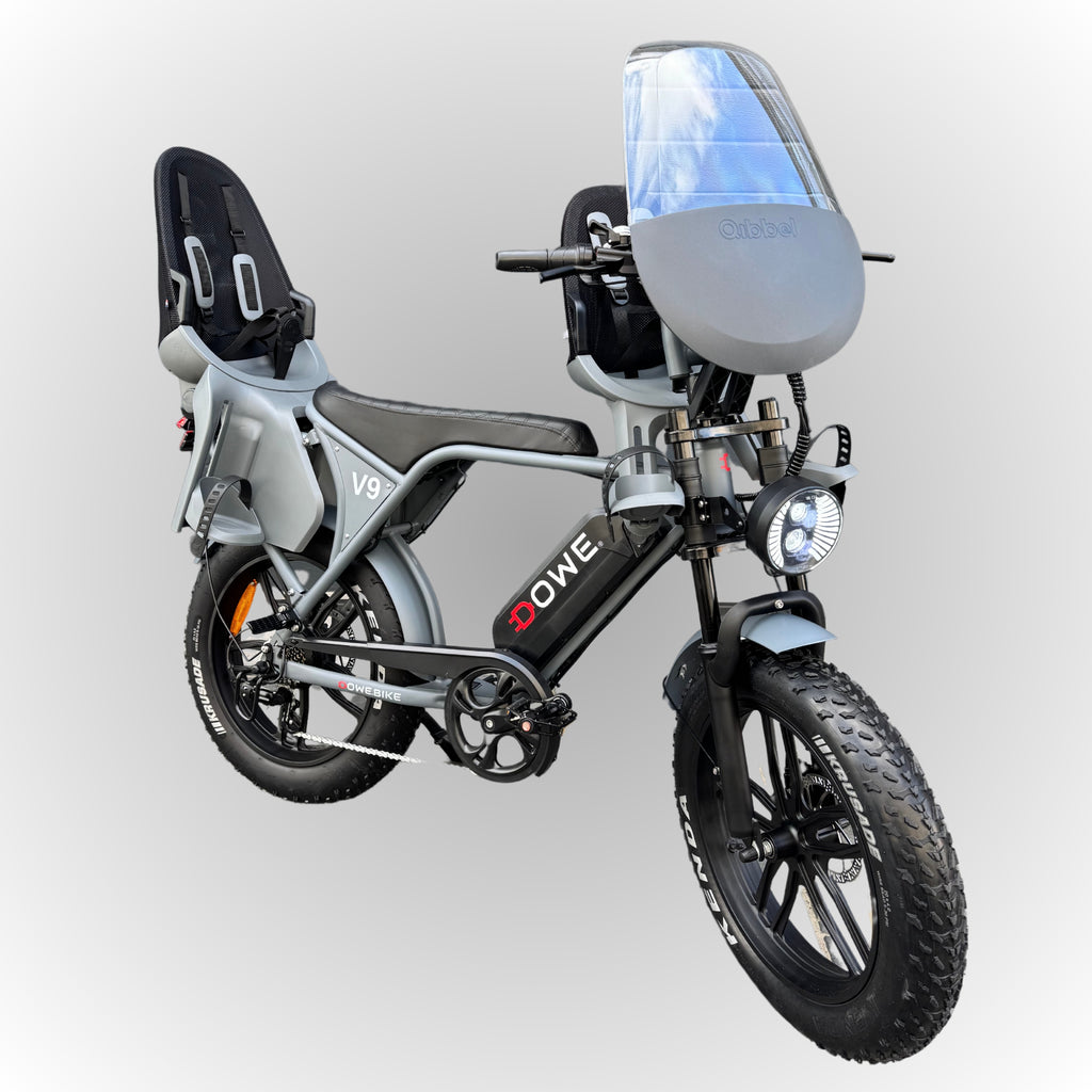 Dowe V9 Elektrische Fatbike met Kinderzitjes - Grijs | Family Fatbike