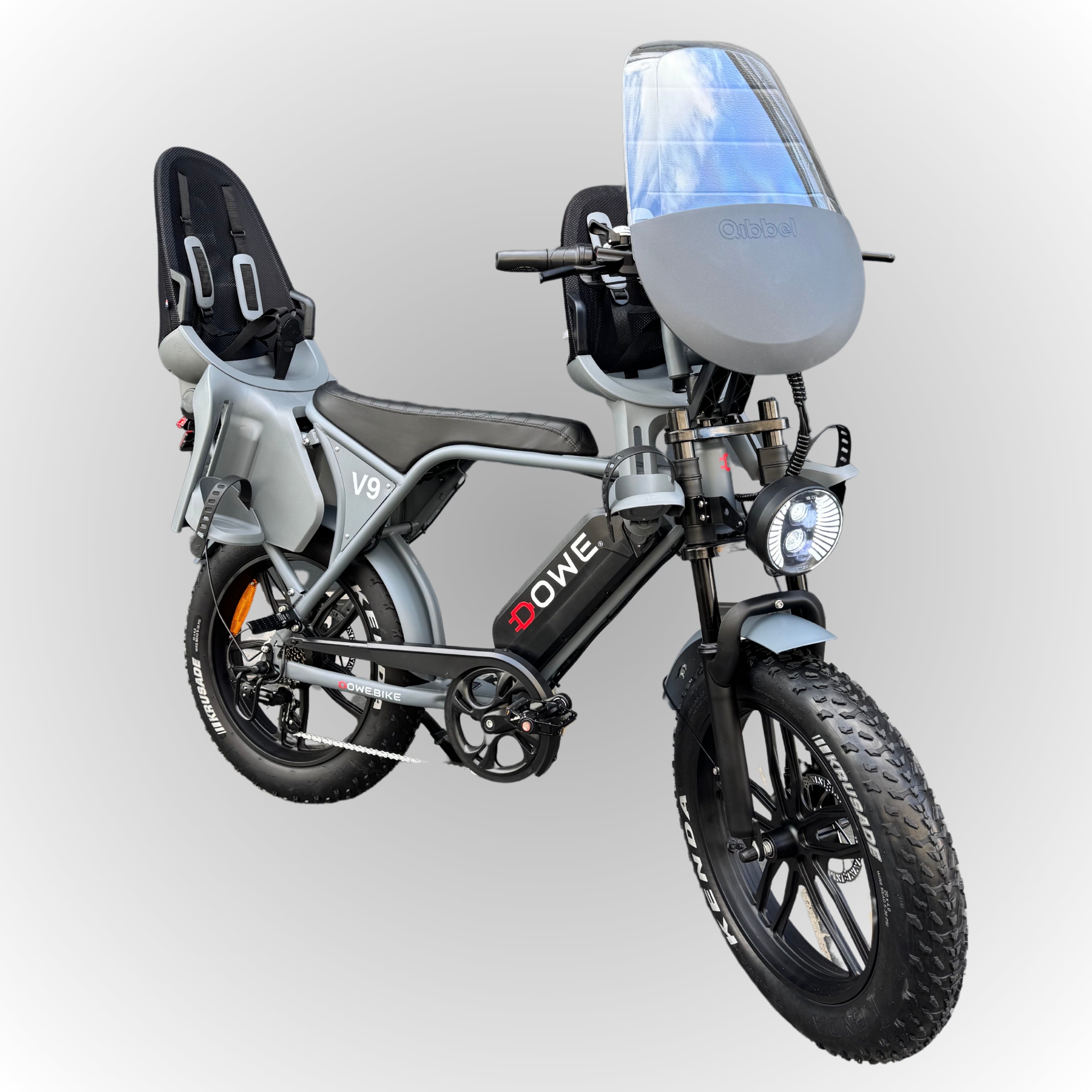 Dowe V9 Elektrische Fatbike met Kinderzitjes - Grijs | Family Fatbike