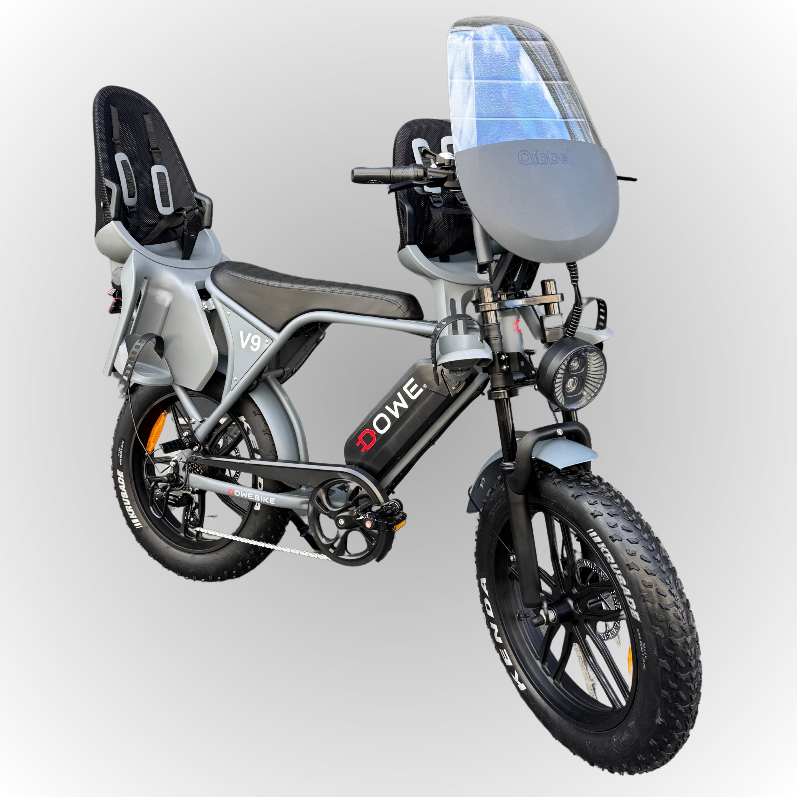 Dowe V9 Elektrische Fatbike met Kinderzitjes - Grijs | Family Fatbike