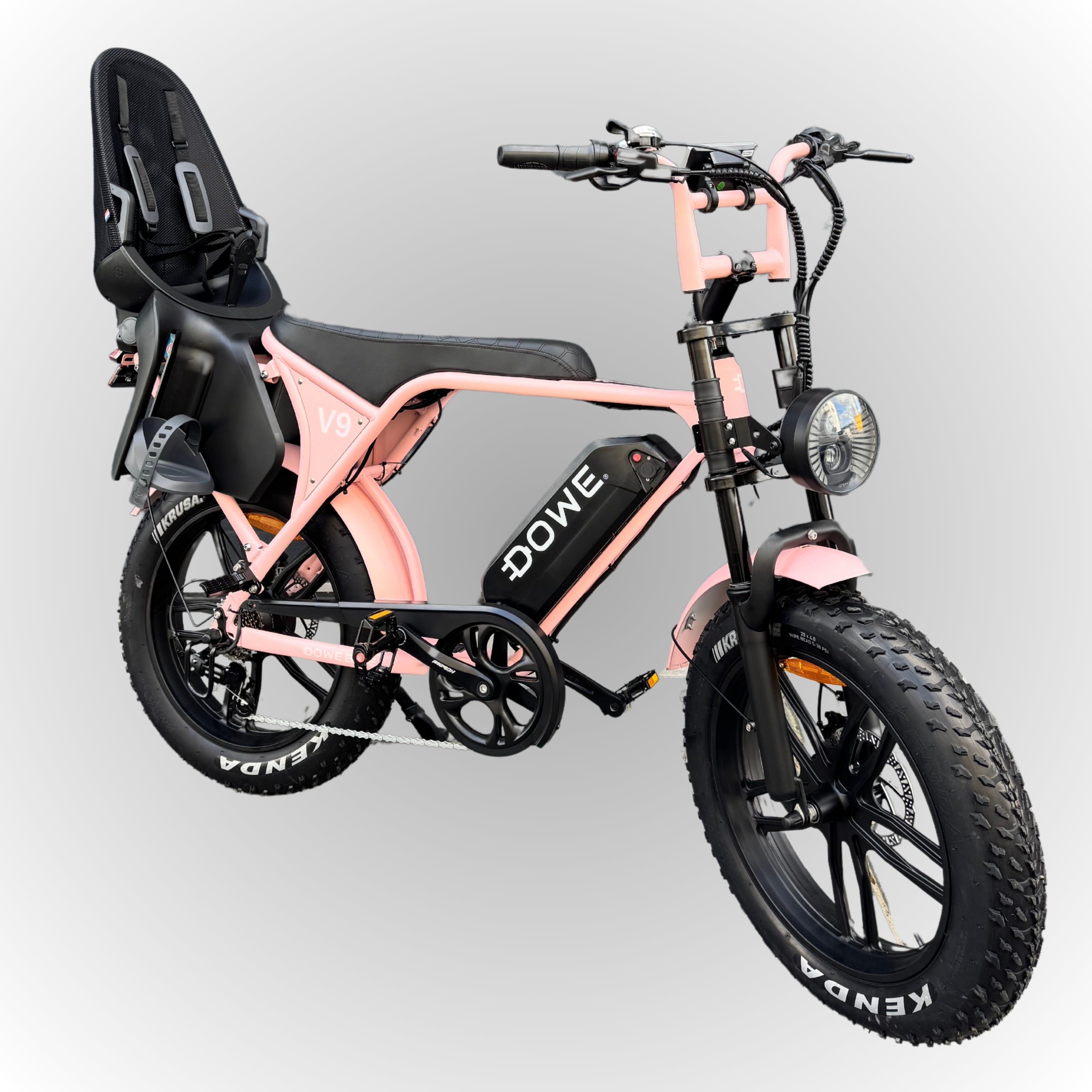 Dowe V9 Elektrische Fatbike met Kinderzitje Achter - Roze | Family Fatbike