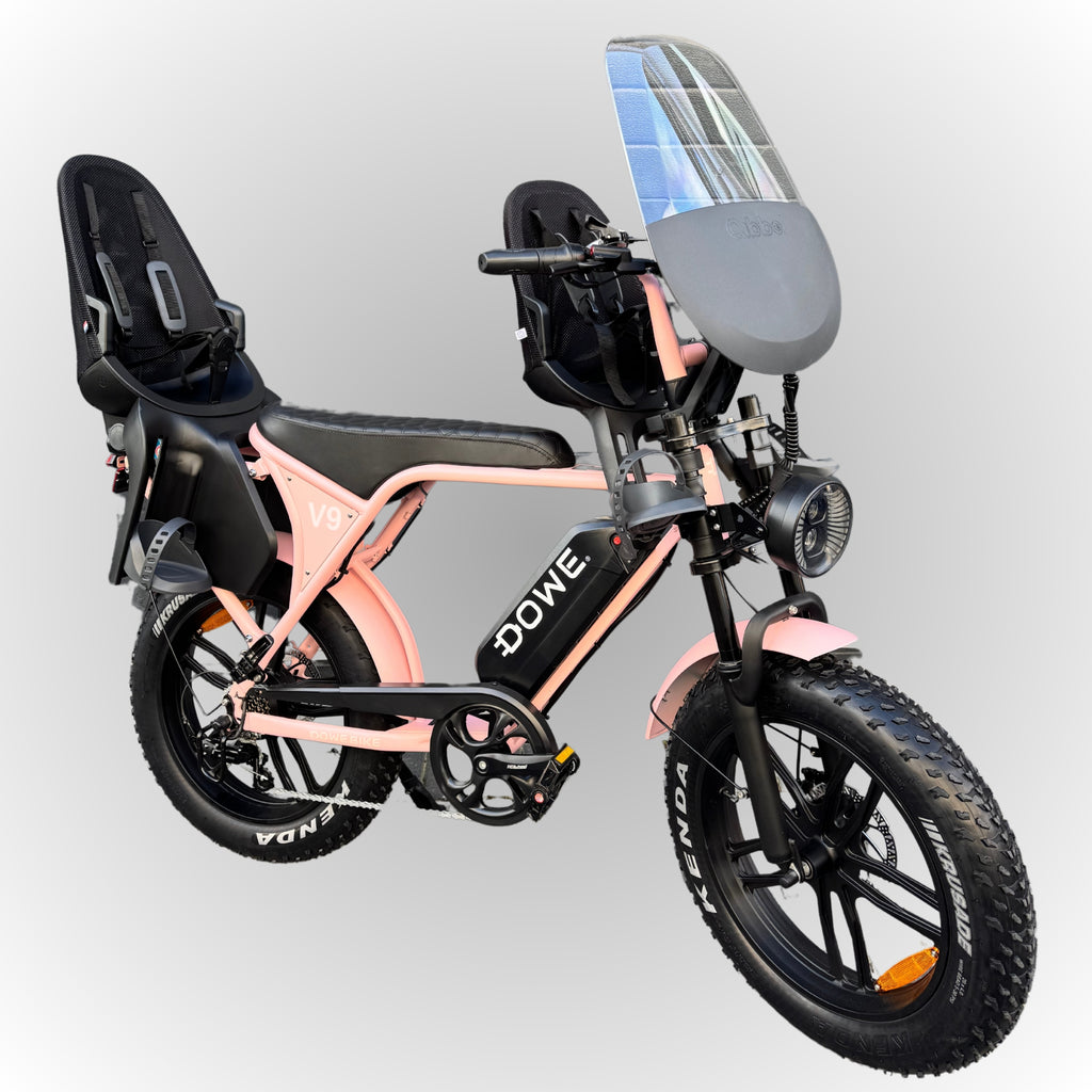 Dowe V9 Elektrische Fatbike met Kinderzitjes - Roze | Family Fatbike