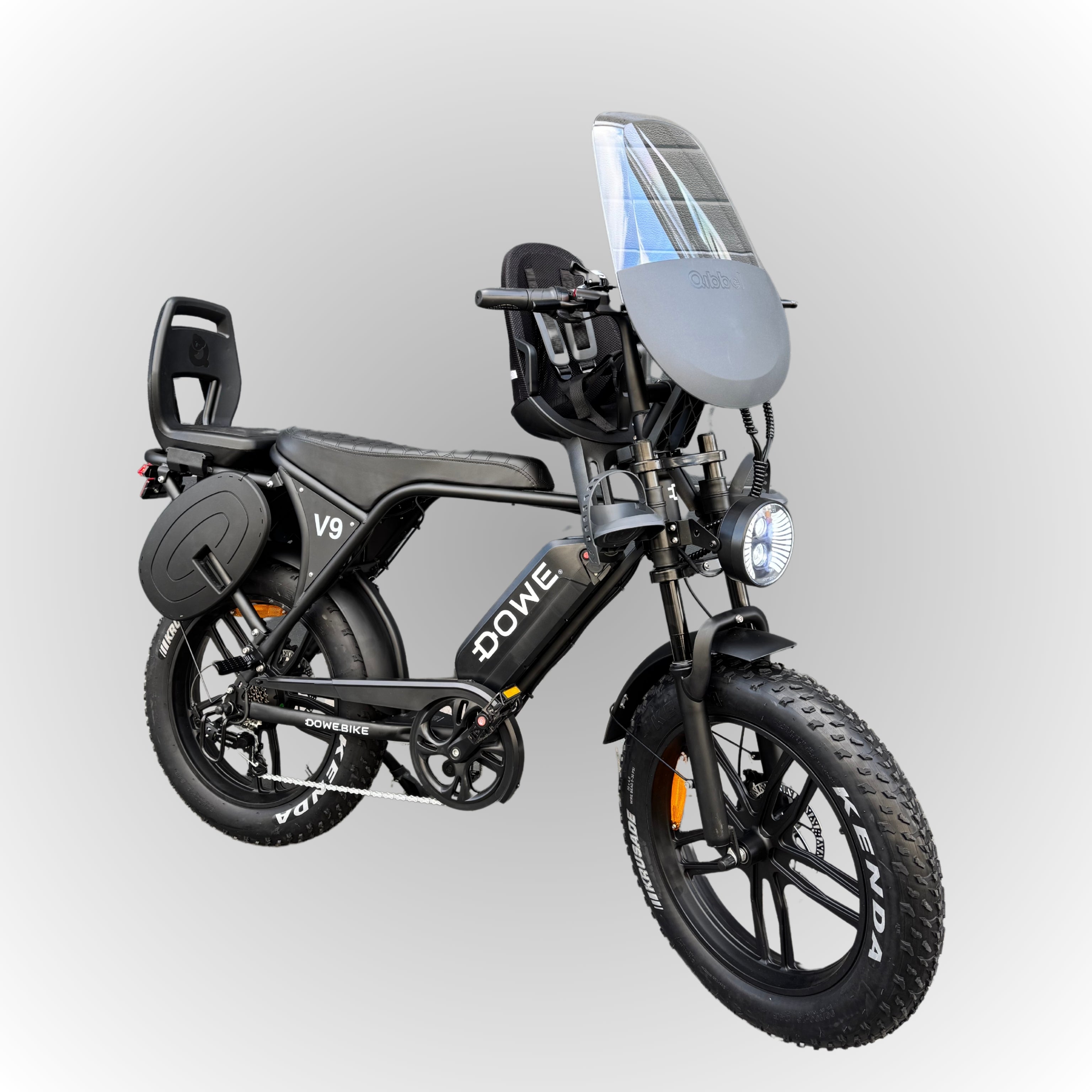 Dowe V9 Elektrische Fatbike met Kinderzitjes - Zwart | Maximaal Uitgerust + Gratis Extra's!