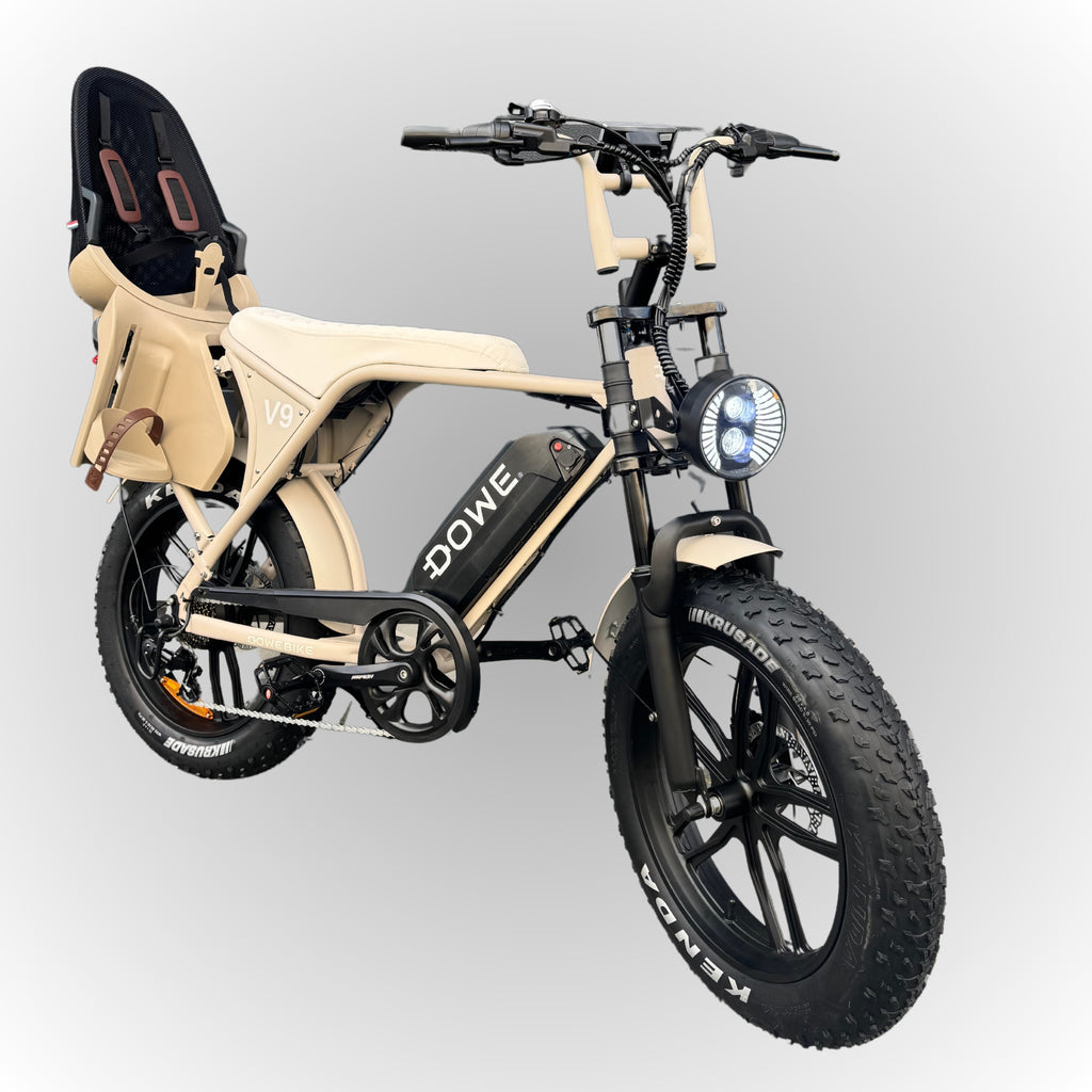 Dowe V9 Elektrische Fatbike met Kinderzitje Achter - Zand | Family Fatbike