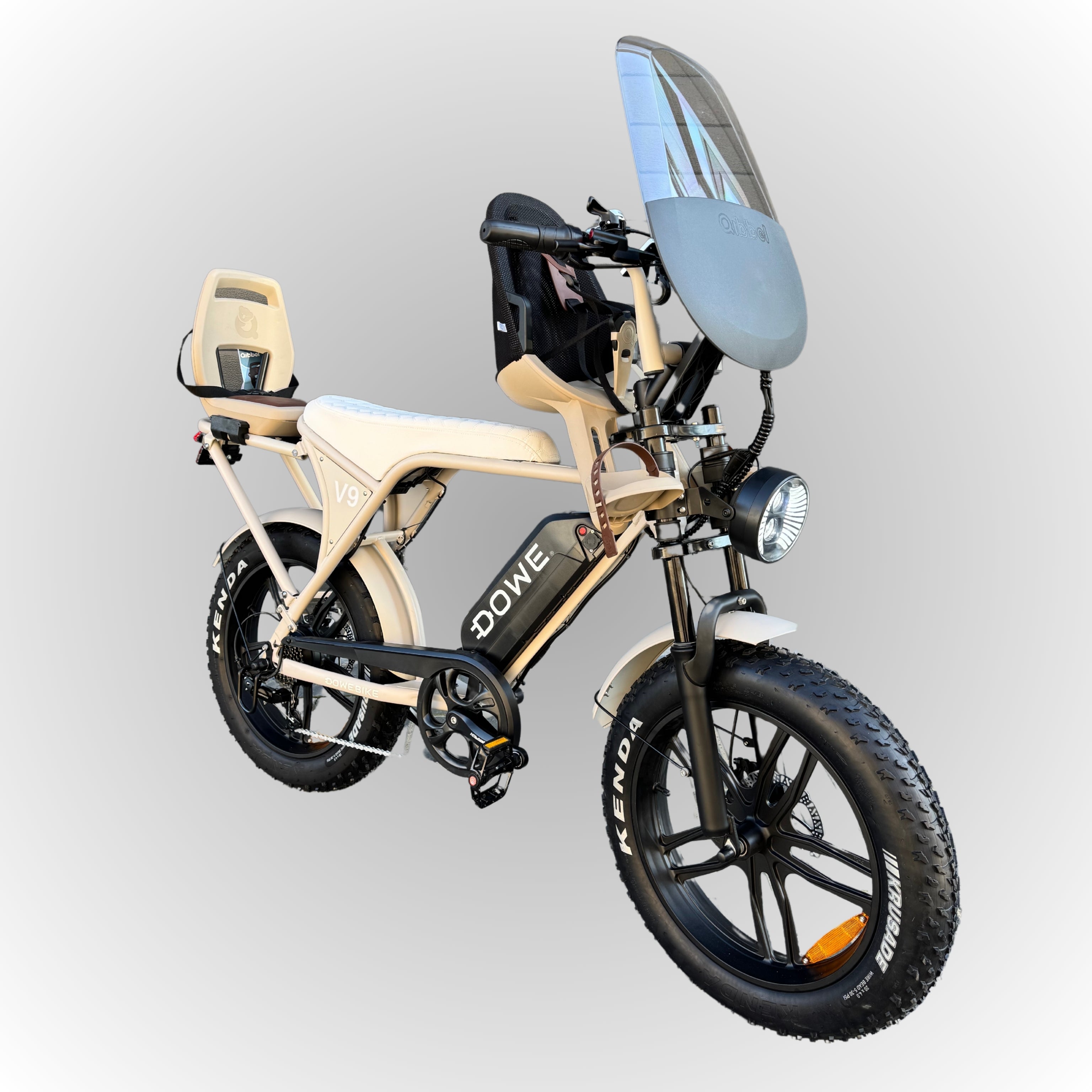 Dowe V9 Elektrische Fatbike met Kinderzitjes - Zand | Maximaal Uitgerust + Gratis Extra's!