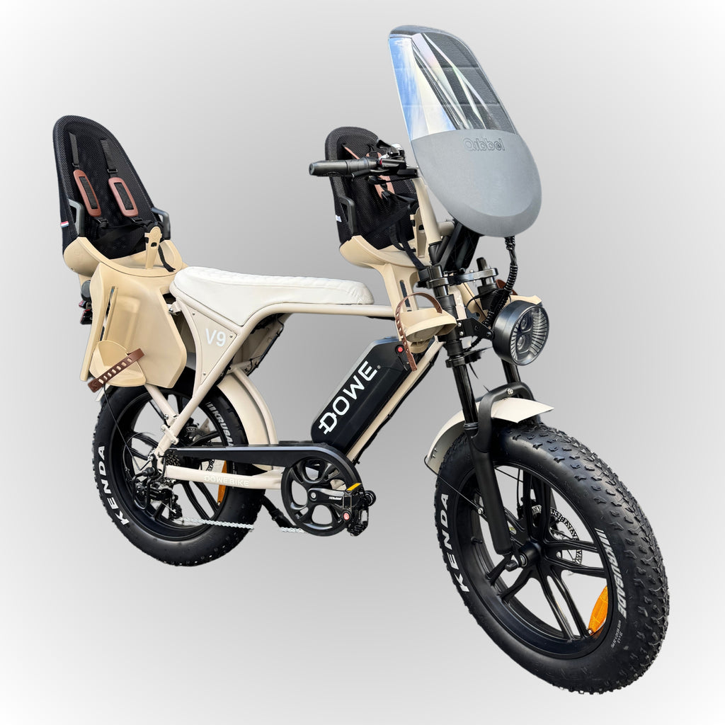 Dowe V9 Elektrische Fatbike met Kinderzitjes - Zand | Family Fatbike