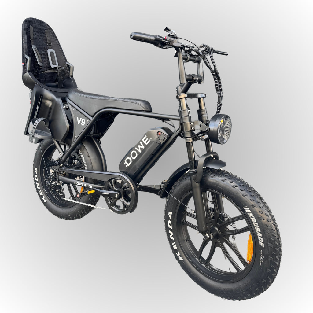 Dowe V9 Elektrische Fatbike met Kinderzitje Achter - Zwart | Family Fatbike