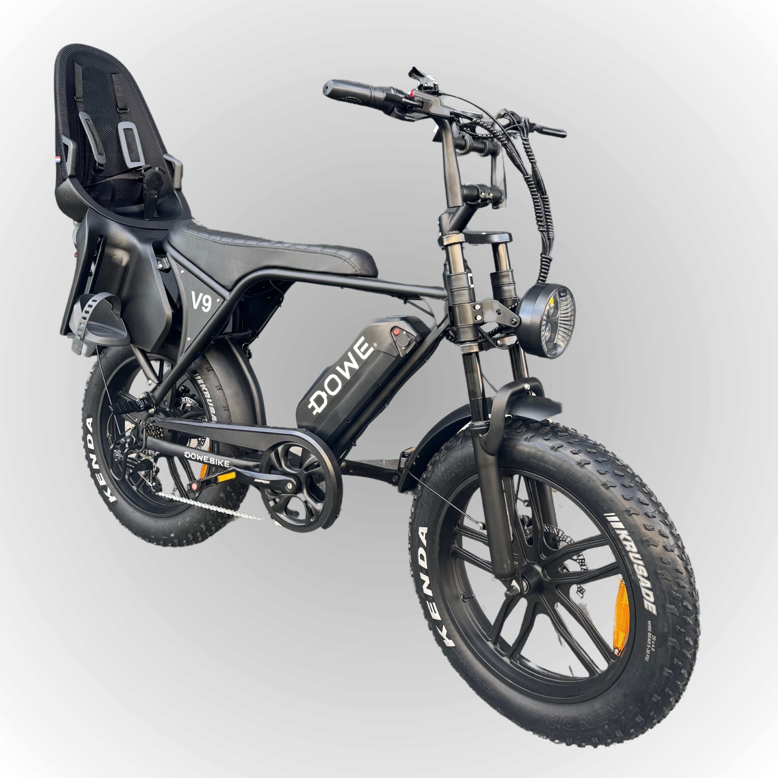 Dowe V9 Elektrische Fatbike met Kinderzitje Achter - Zwart | Family Fatbike