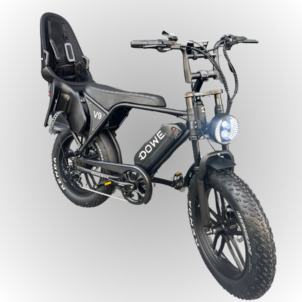 Dowe V9 Elektrische Fatbike met Kinderzitje Achter - Zwart | Family Fatbike