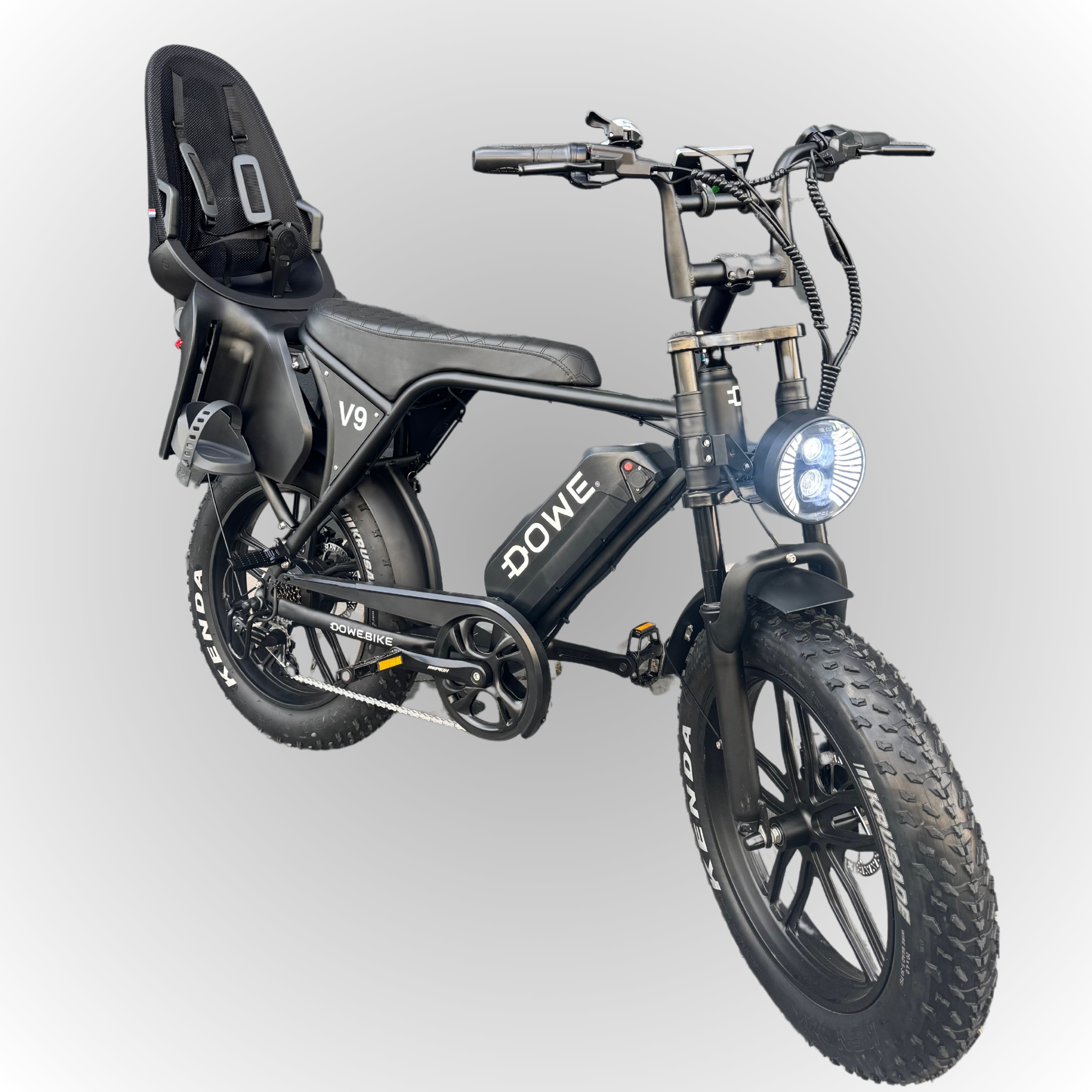 Dowe V9 Elektrische Fatbike met Kinderzitje Achter - Zwart | Family Fatbike