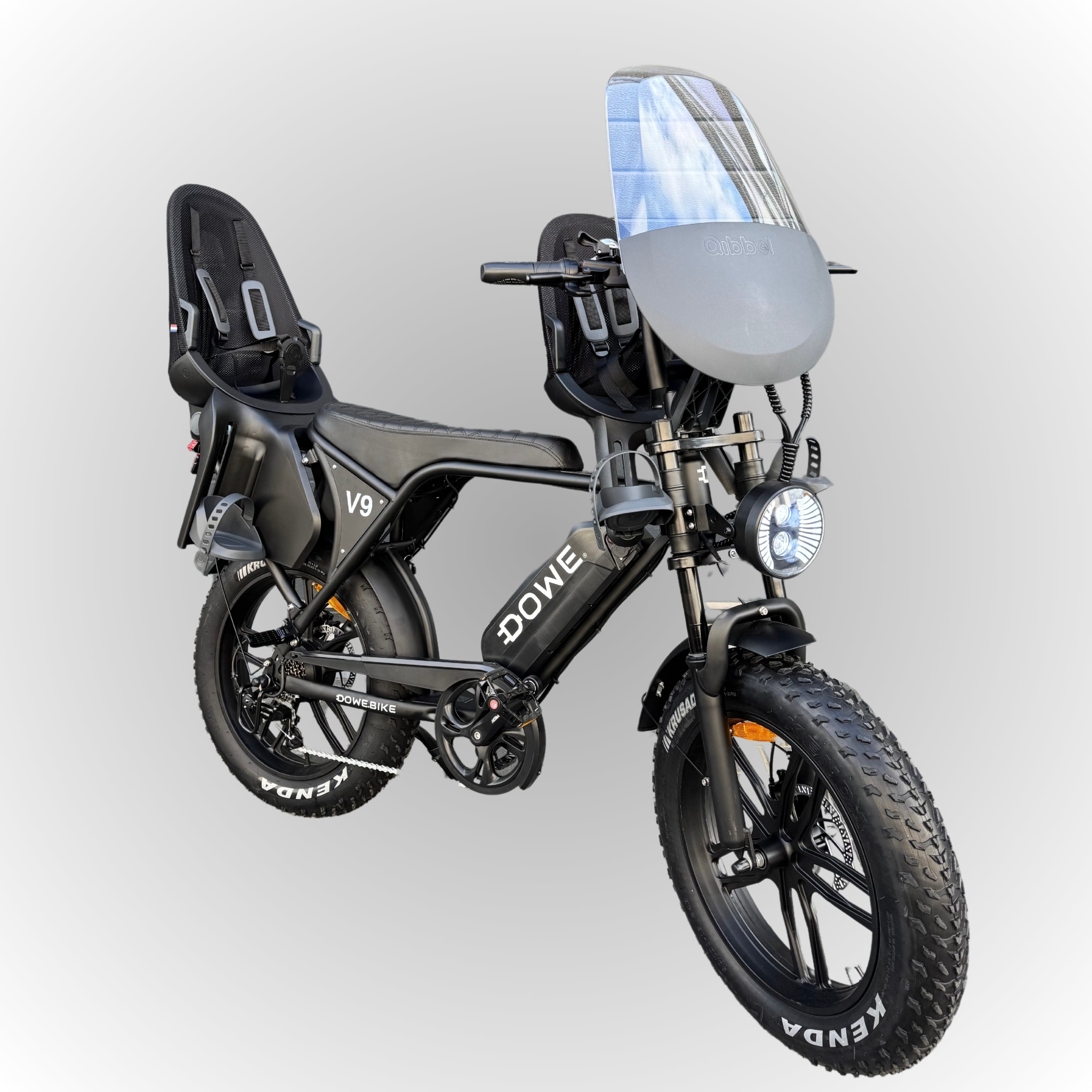Dowe V9 Elektrische Fatbike met Kinderzitjes - Zwart | Family Fatbike