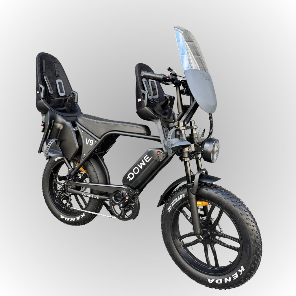 Dowe V9 Elektrische Fatbike met Kinderzitjes - Zwart | Family Fatbike