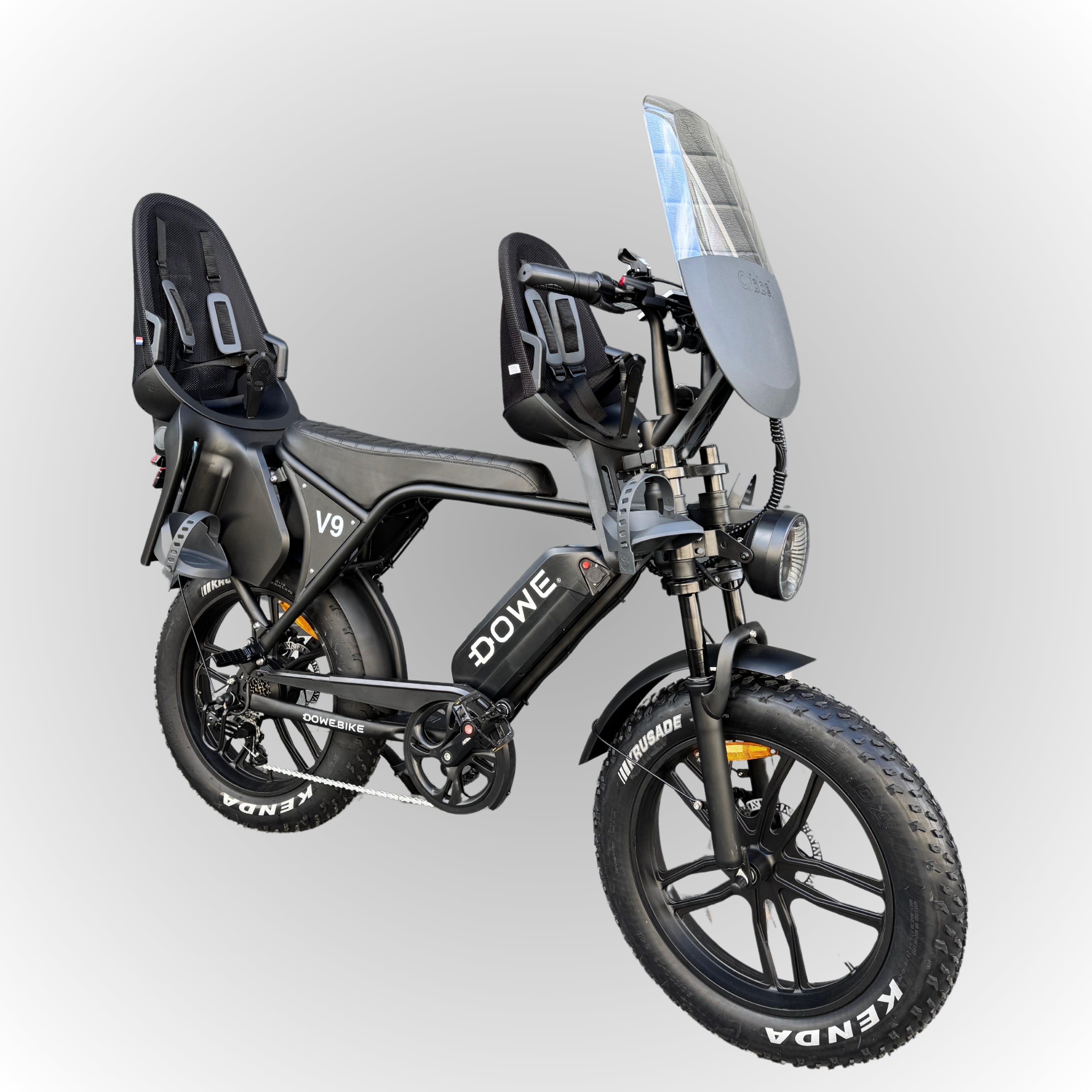 Dowe V9 Elektrische Fatbike met Kinderzitjes - Zwart | Family Fatbike