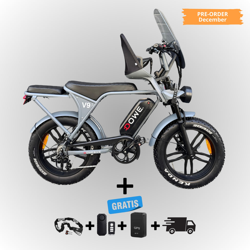 Dowe V9 Elektrische Fatbike met Kinderzitje Voor - Grijs | Family Fatbike
