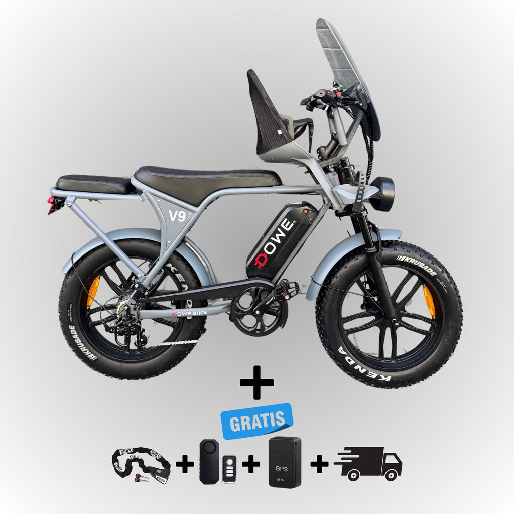 Dowe V9 Elektrische Fatbike met Kinderzitje Voor - Grijs | Family Fatbike