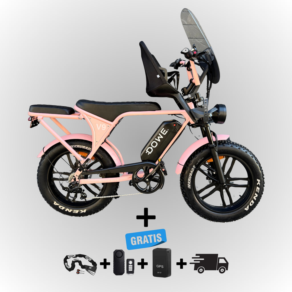 Dowe V9 Elektrische Fatbike met Kinderzitje Voor - Roze | Family Fatbike