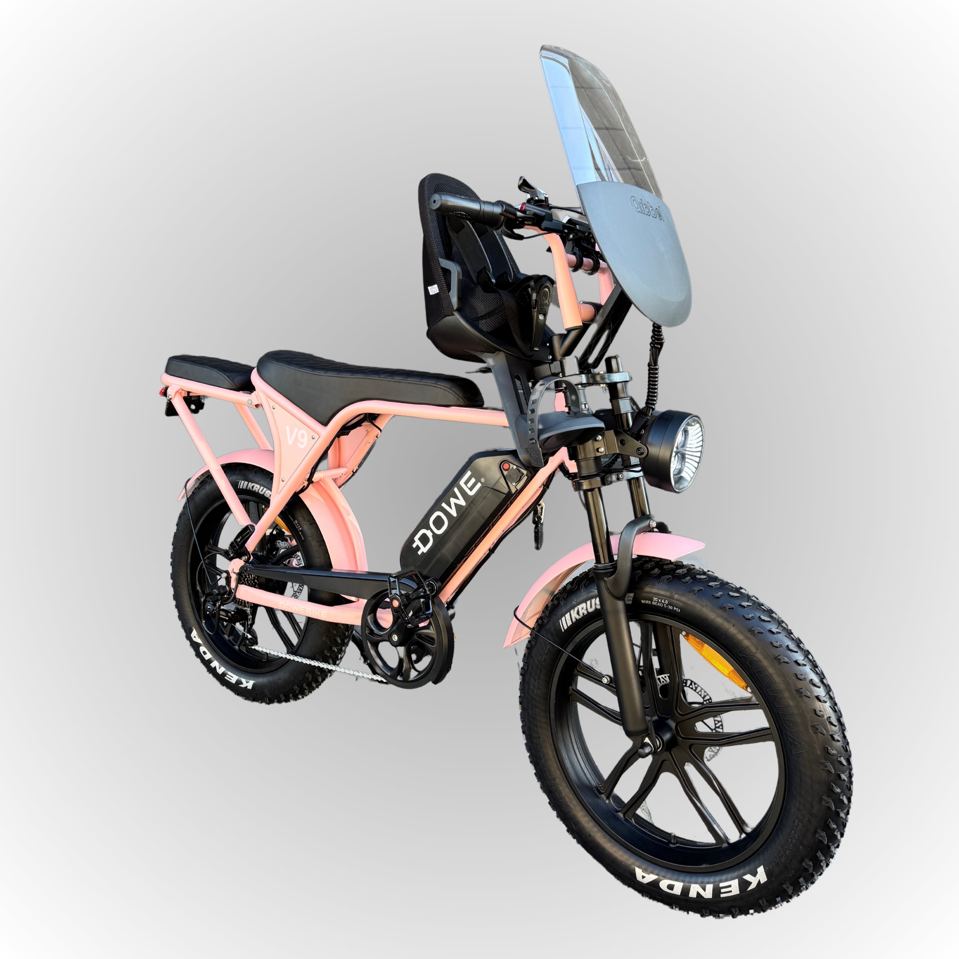 Dowe V9 Elektrische Fatbike met Kinderzitje Voor - Roze | Family Fatbike