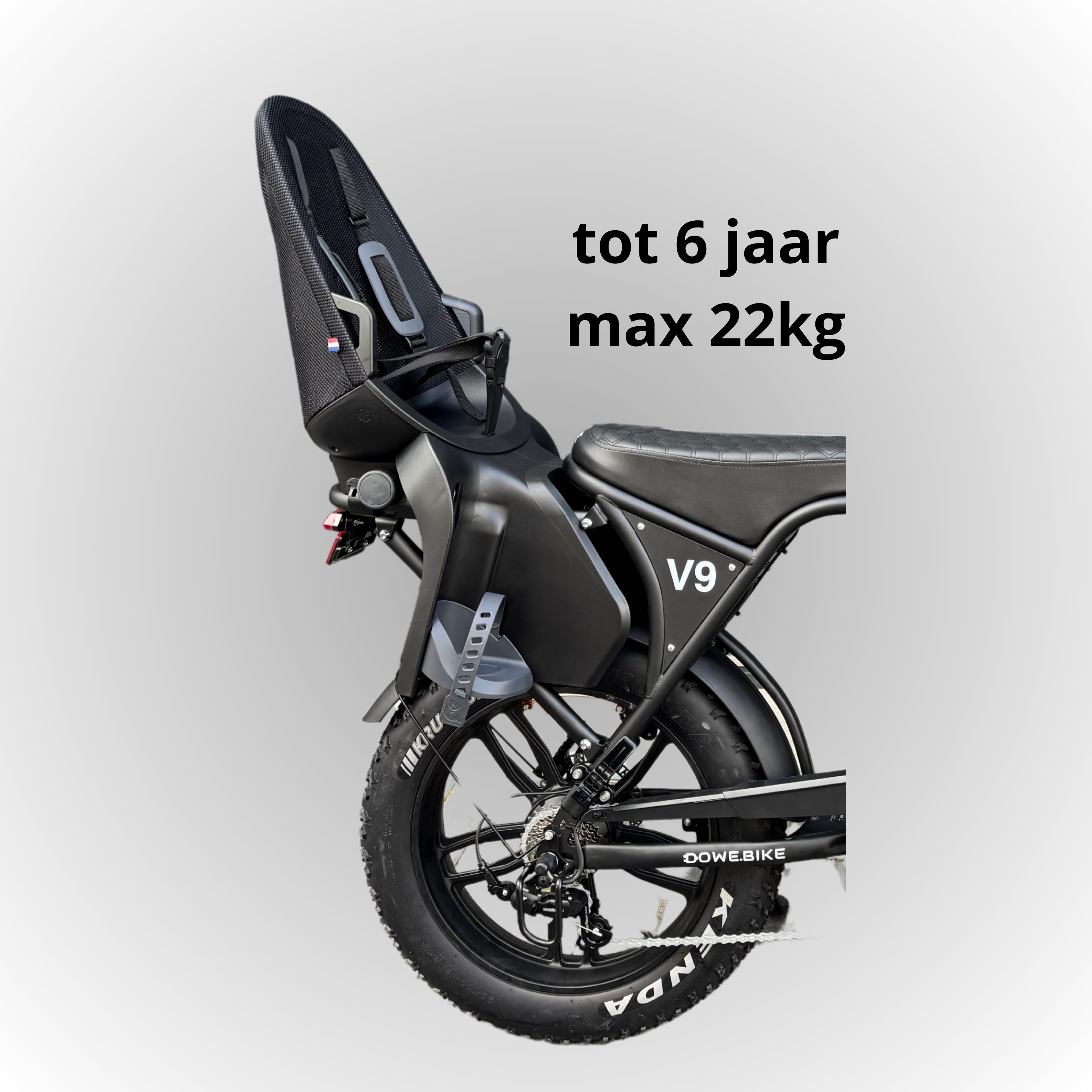 Dowe V9 Elektrische Fatbike met Kinderzitje Achter - Zwart | Family Fatbike