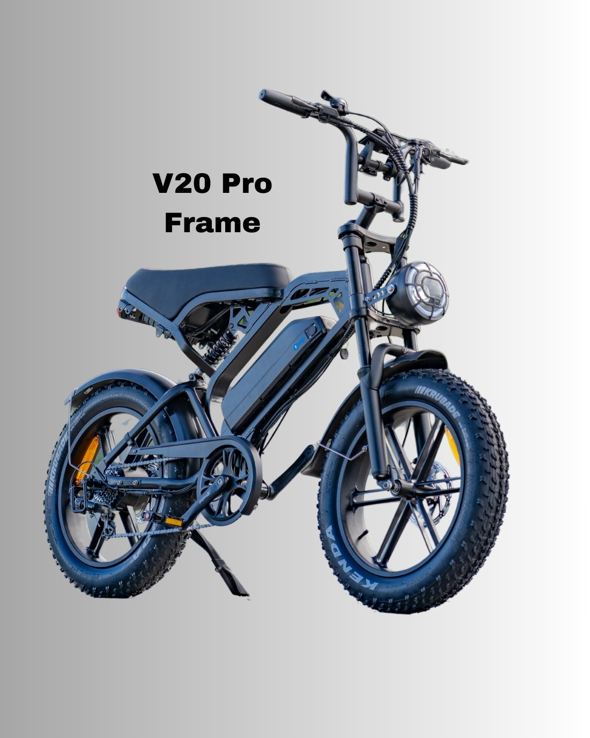 V20 Pro zwart fatbike frame, origineel ontworpen voor QMWHEEL V20, duurzaam en stijlvol