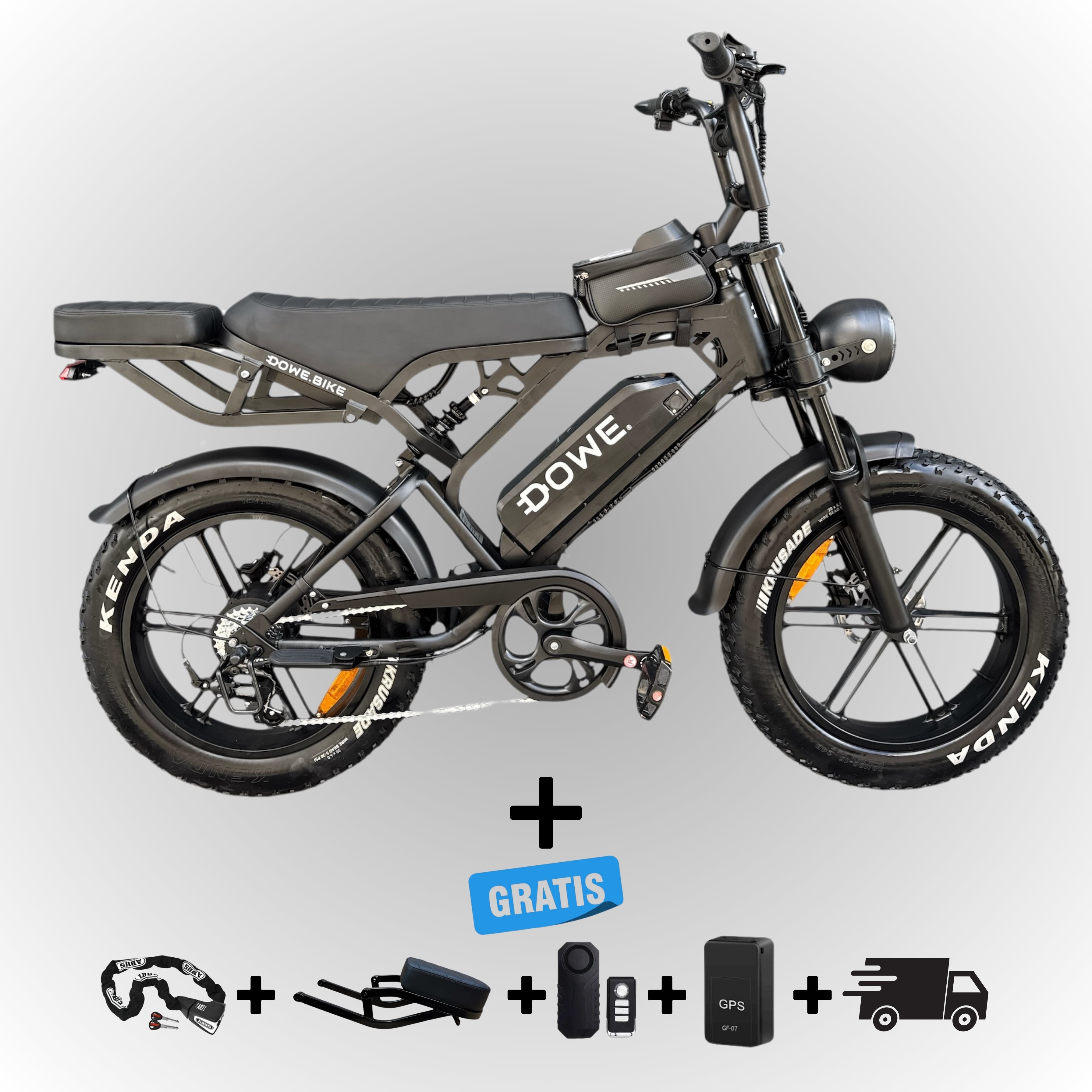 Dowe V20 Pro Fatbike  - Zwart | Volledig Uitgerust + Gratis Accessoires