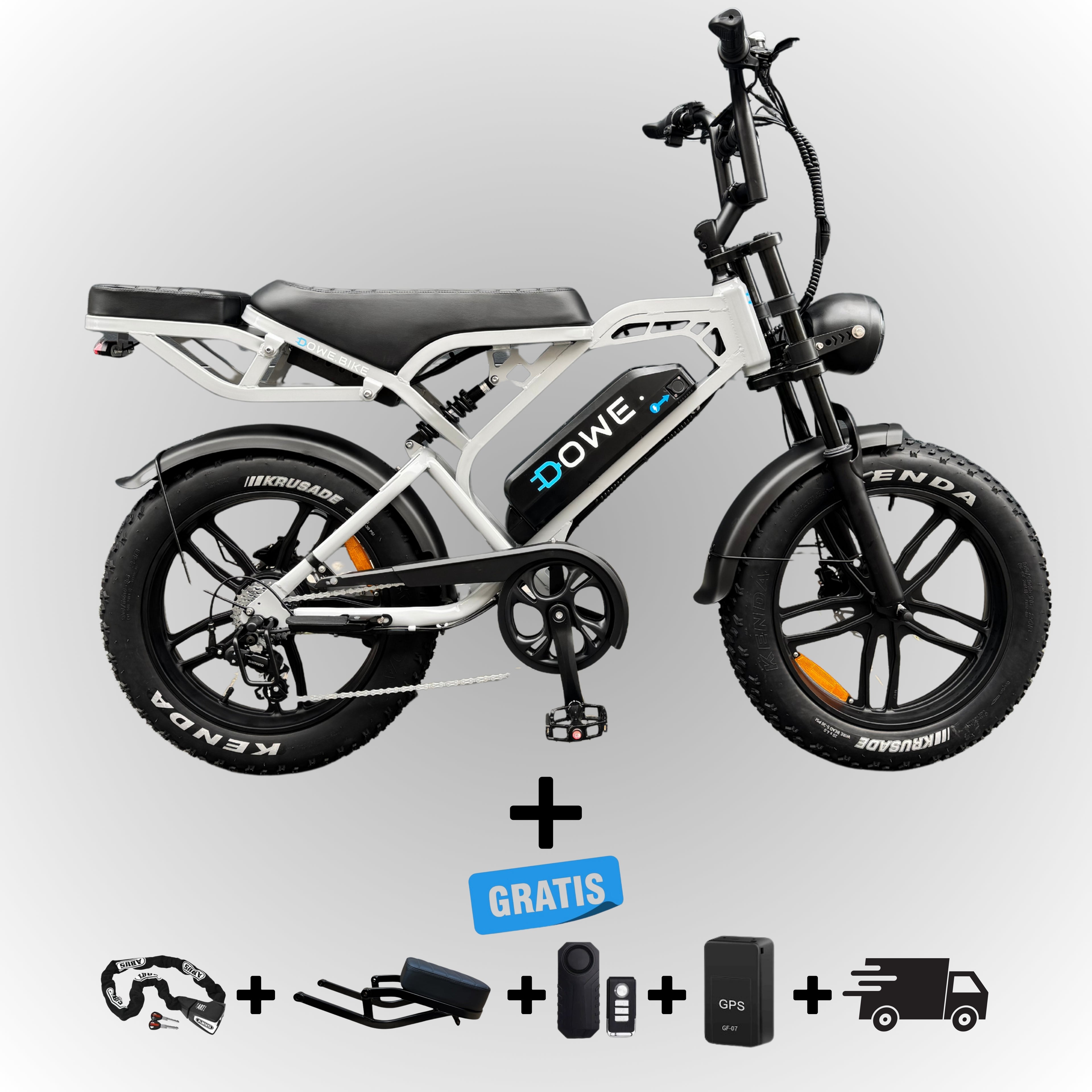 Dowe V20 Pro Fatbike - Nardo Grijs | Volledig Uitgerust + Gratis Accessoires ‼️ DIRECT LEVERBAAR ‼️