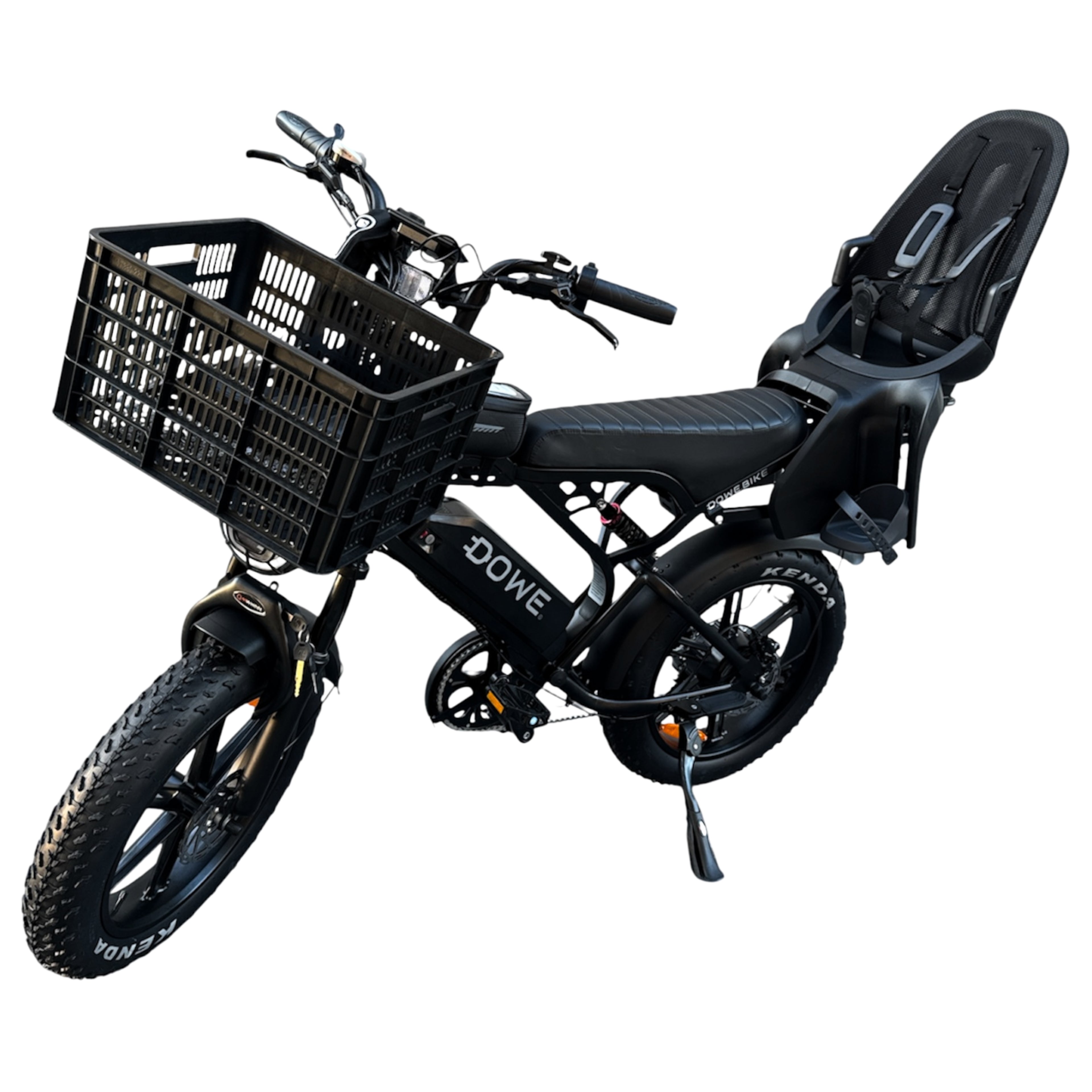 Dowe V20 Pro Family Fatbike zwart met voor- en achterzitje – 250W elektrische fatbike voor gezinnen