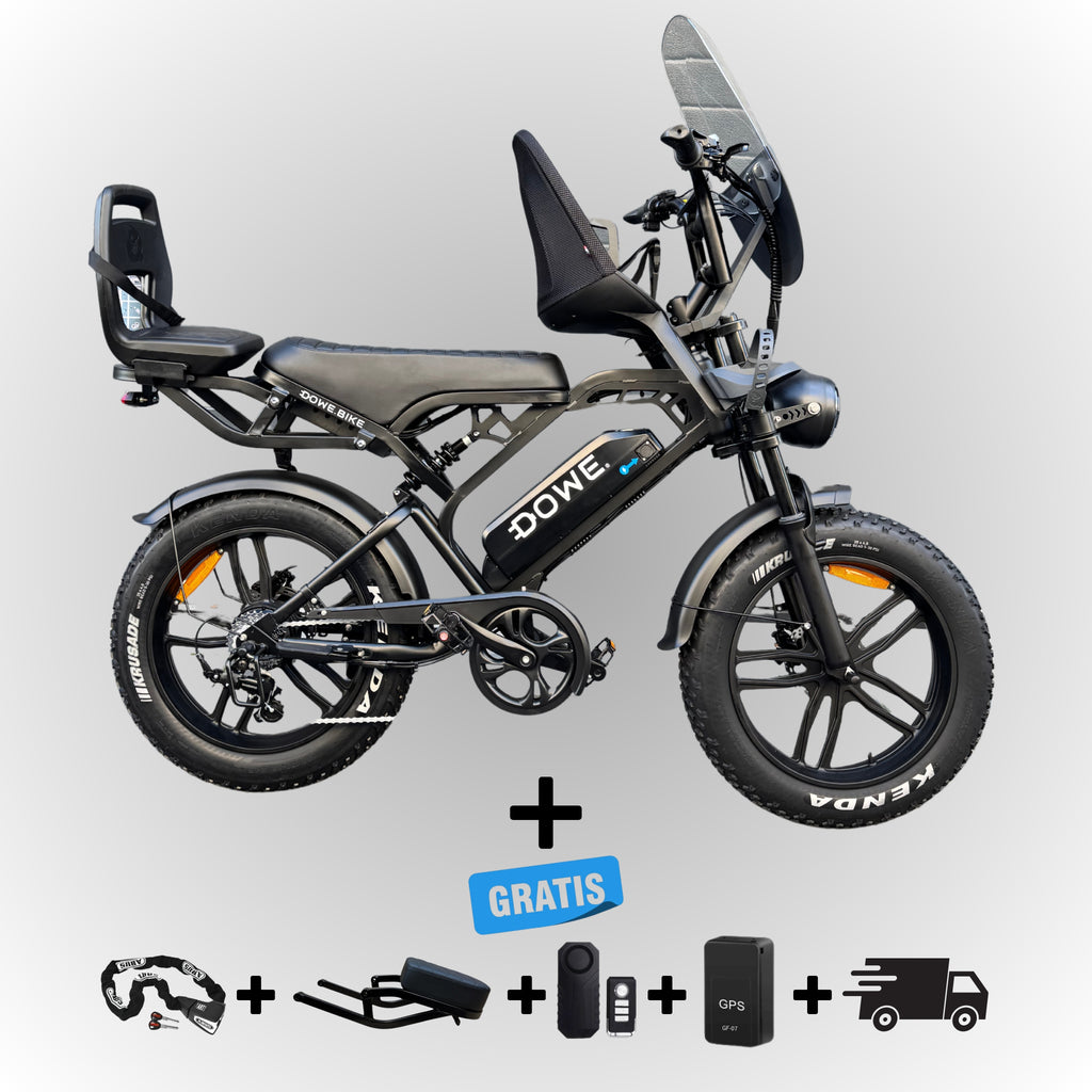 Fatbike V20 Pro met Kinderzitjes - Zwart Family Fatbike - 250W, 25 km/h - ‼️ DIRECT LEVERBAAR ‼️