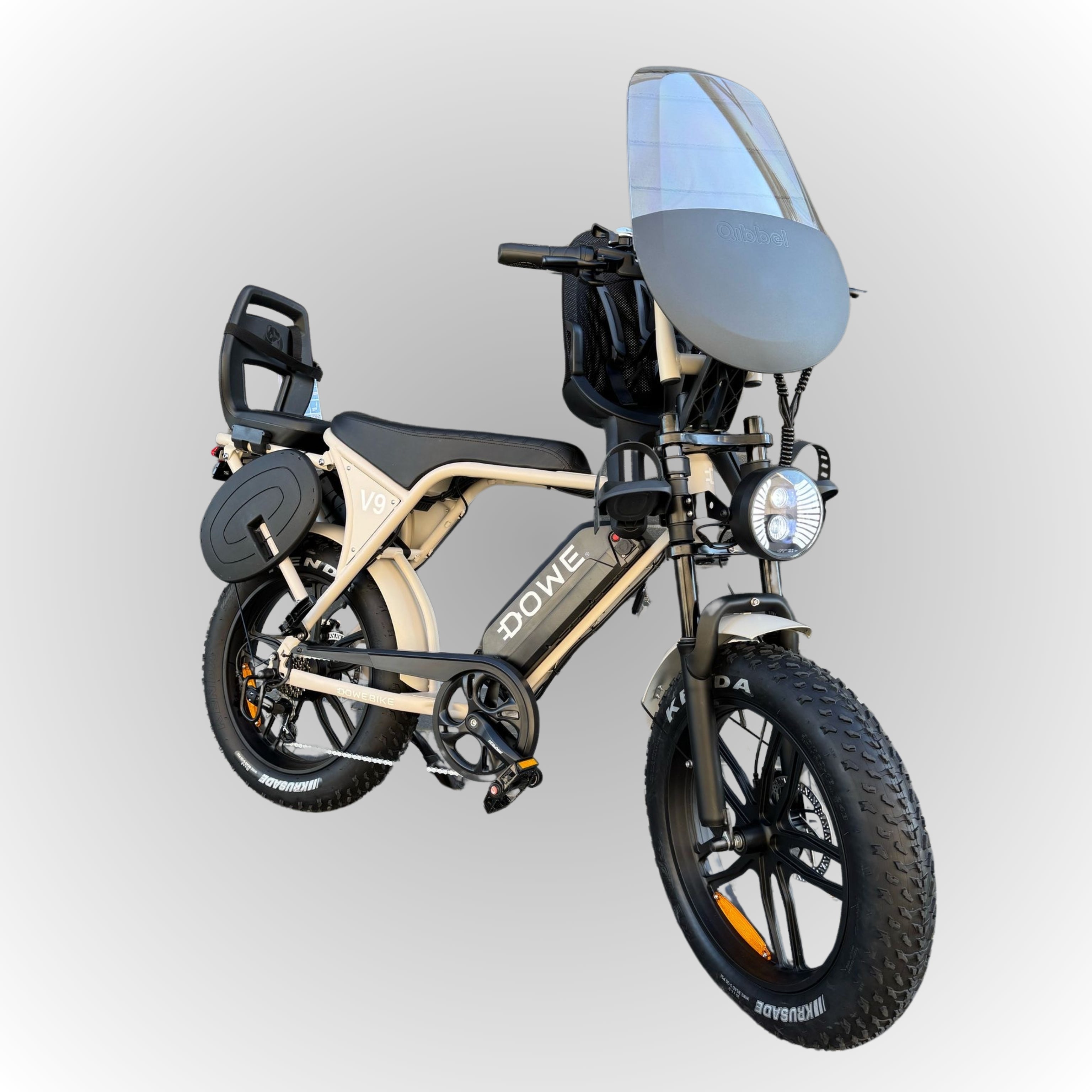 Dowe V9 Elektrische Fatbike met Kinderzitjes - Zand | Maximaal Uitgerust | PRE-ORDER