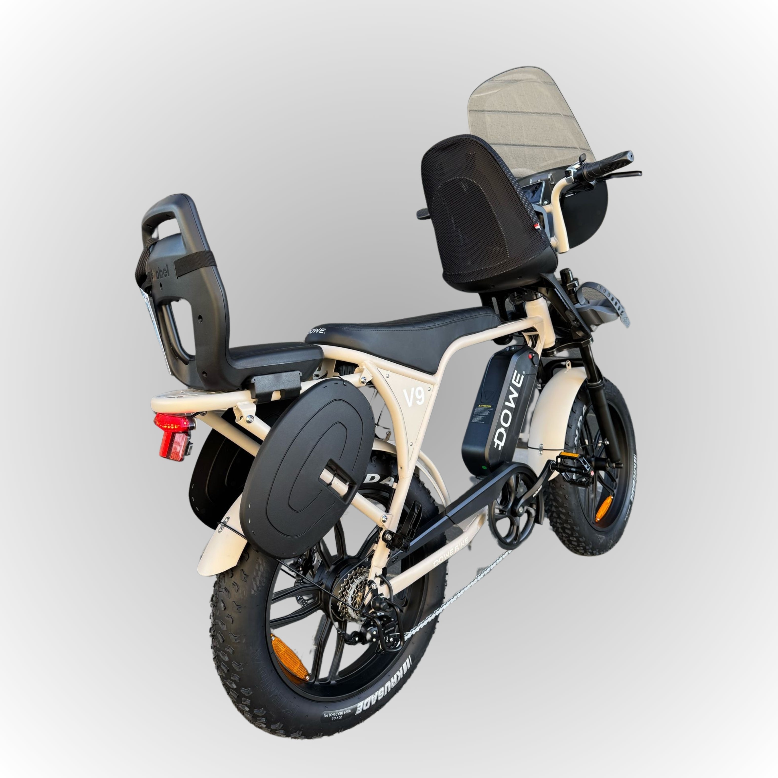 Dowe V9 Elektrische Fatbike met Kinderzitjes - Zand | Maximaal Uitgerust | PRE-ORDER