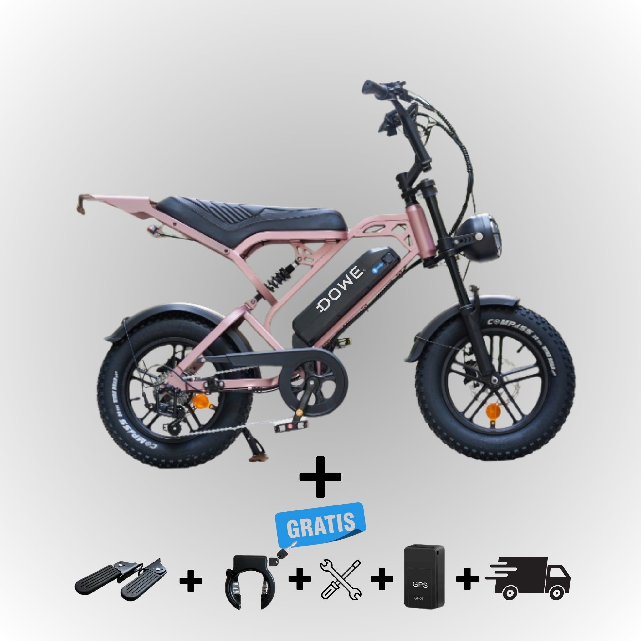 Dowe V20 Pro Mini Fatbike - Rose | Compacte Elektrische Fatbike 250W | hydraulische remmen - 25kmh