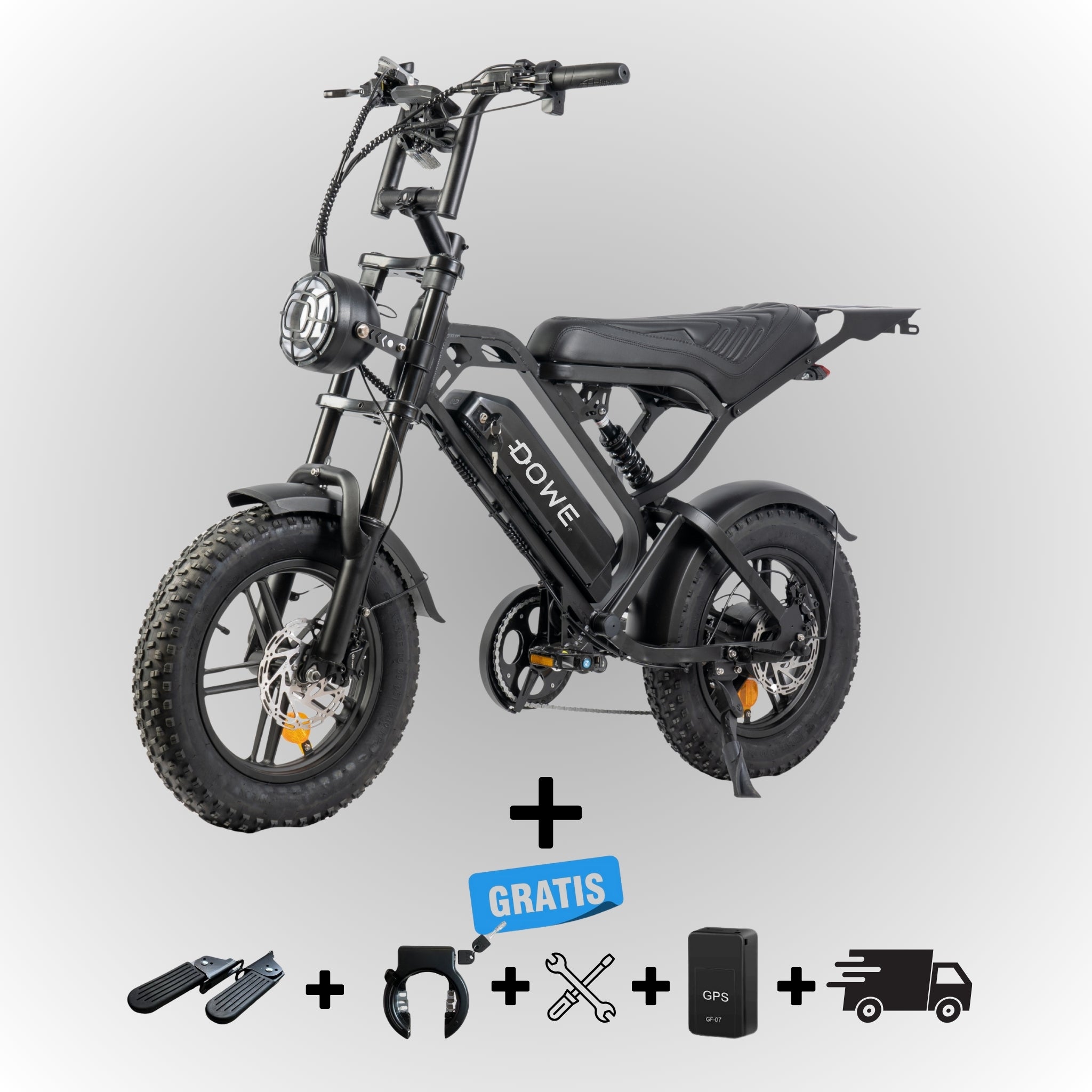 Dowe V20 Pro Mini Fatbike - Zwart | Compacte Elektrische Fatbike 250W - hydraulische remmen - 25kmh