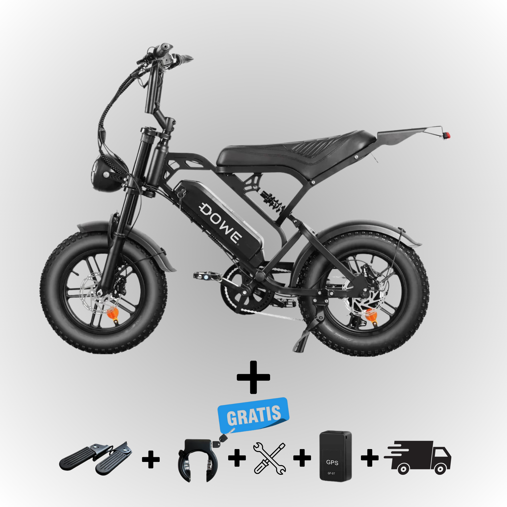 Dowe V20 Pro Mini Fatbike - Zwart | Compacte Elektrische Fatbike 250W - hydraulische remmen - 25kmh