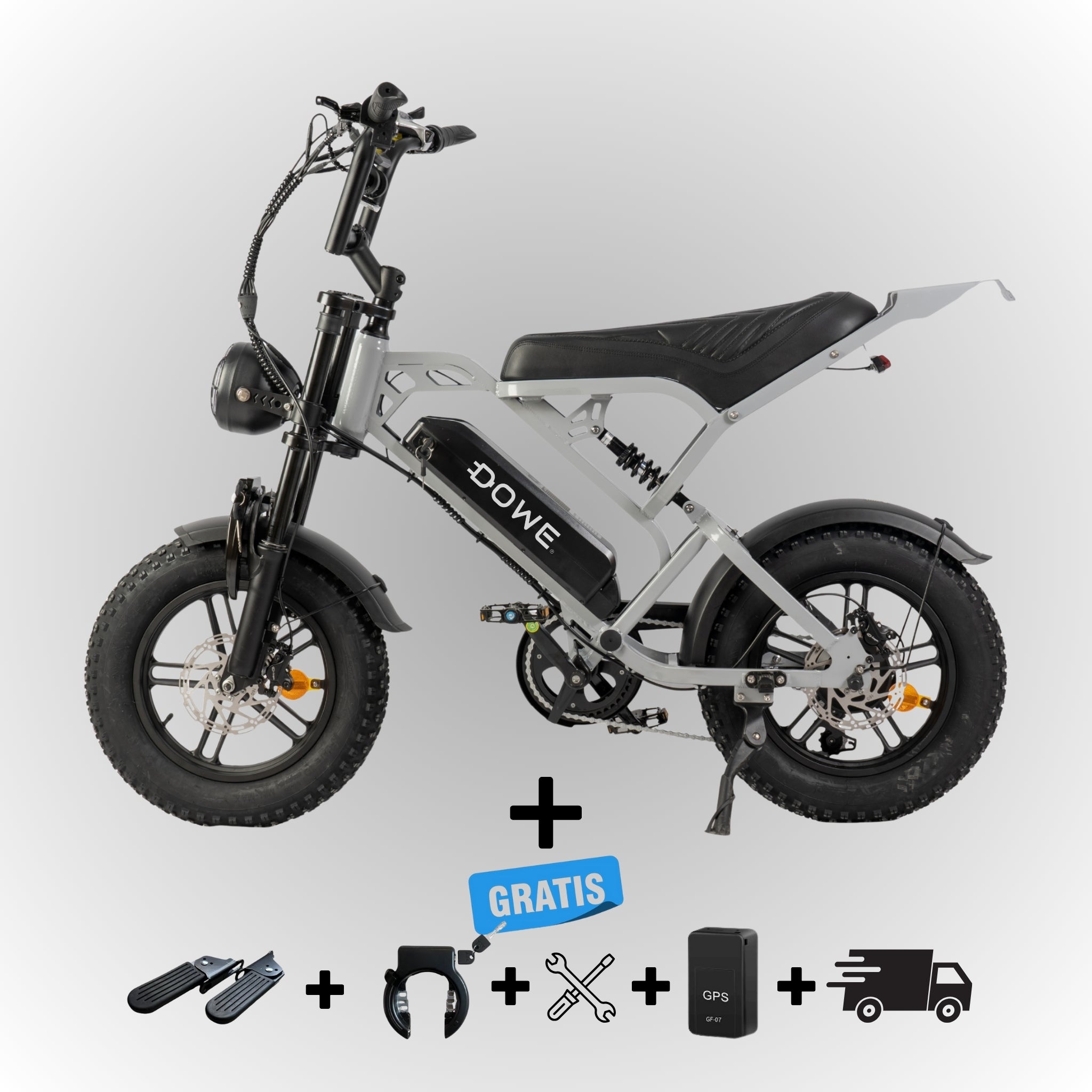 Dowe V20 Mini Fatbike - Nardo Grijs | Compacte Elektrische Fatbike 250W | hydraulische remmen - 25kmh