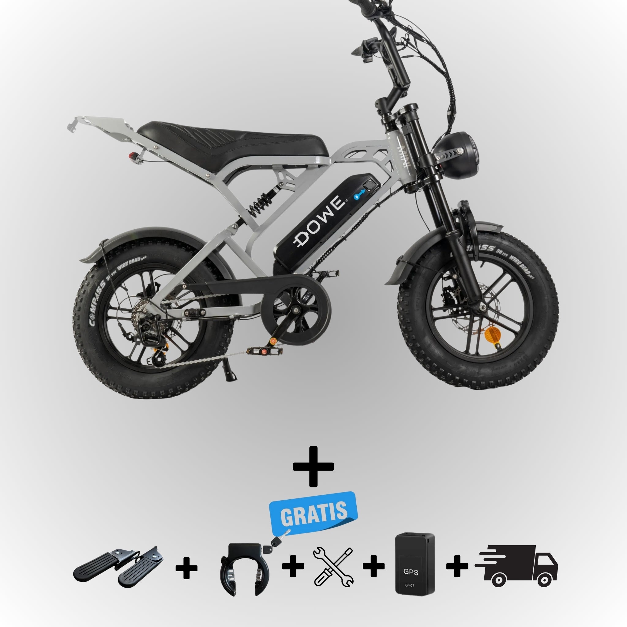 Dowe V20 Pro Mini Fatbike - Nardo Grijs | Compacte Elektrische Fatbike 250W | hydraulische remmen - 25kmh