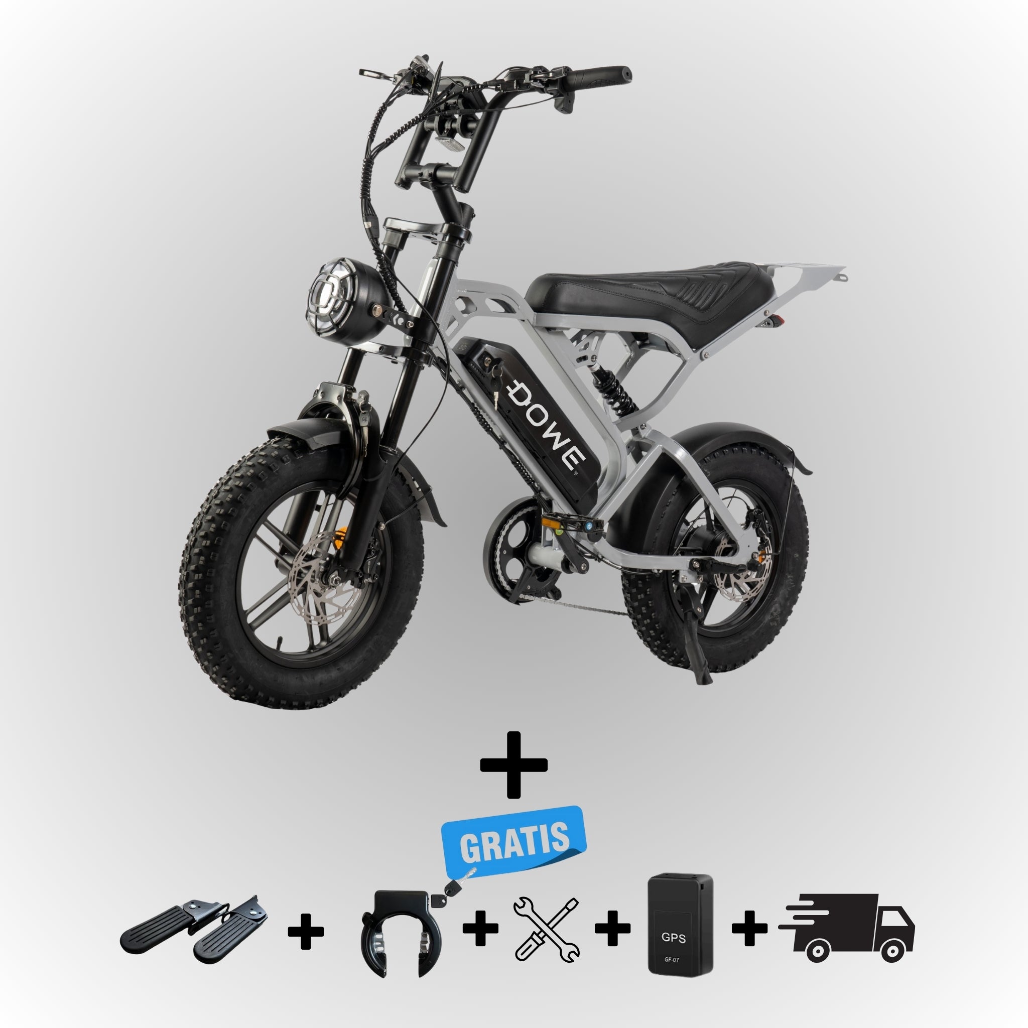 Dowe V20 Pro Mini Fatbike - Nardo Grijs | Compacte Elektrische Fatbike 250W | hydraulische remmen - 25kmh