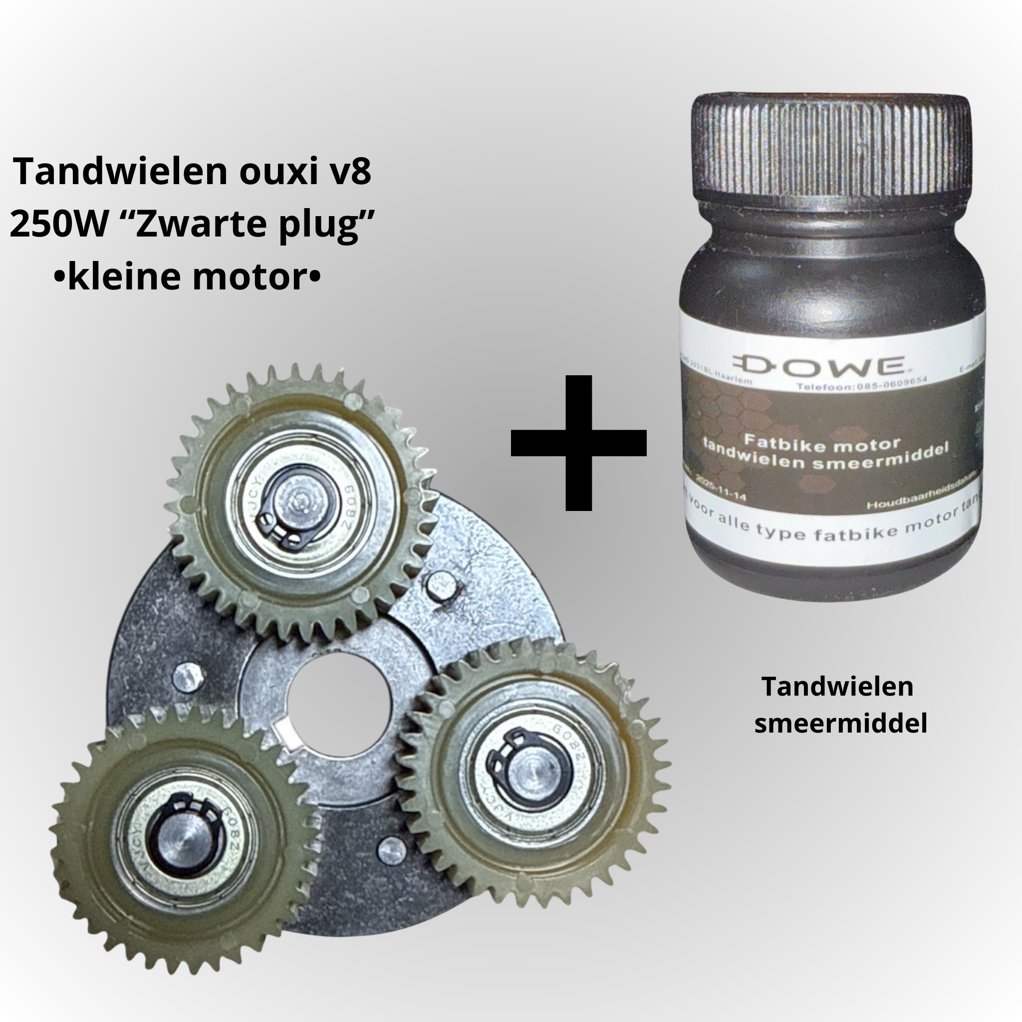 OUXI V8 Tandwielen Motor 36T 250W Motor met "ZWARTE STEKKER/PLUG + 50 gram SMEERMIDDEL – Fatbike Motor Tandwielen - LET OP" Kabel rechterkant "