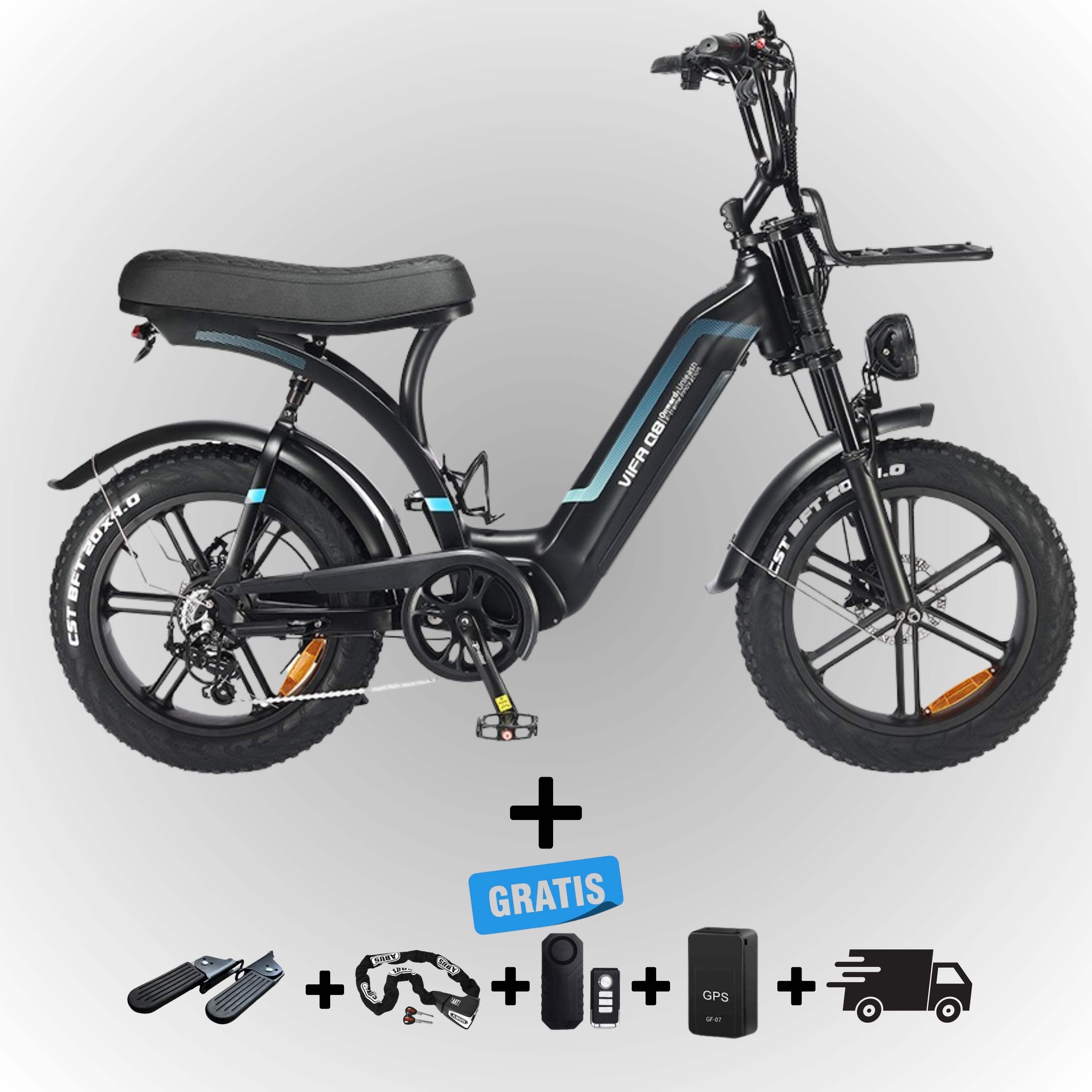 Ouxi Q8 Elektrische Fatbike - Zwart | Lage instap fatbike