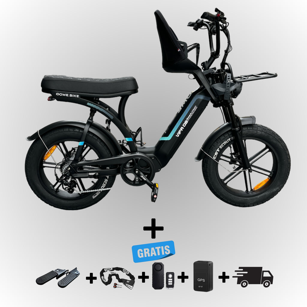 Ouxi Q8 Elektrische Fatbike met Kinderzitje - Zwart - Lage Instap Dames Fatbike