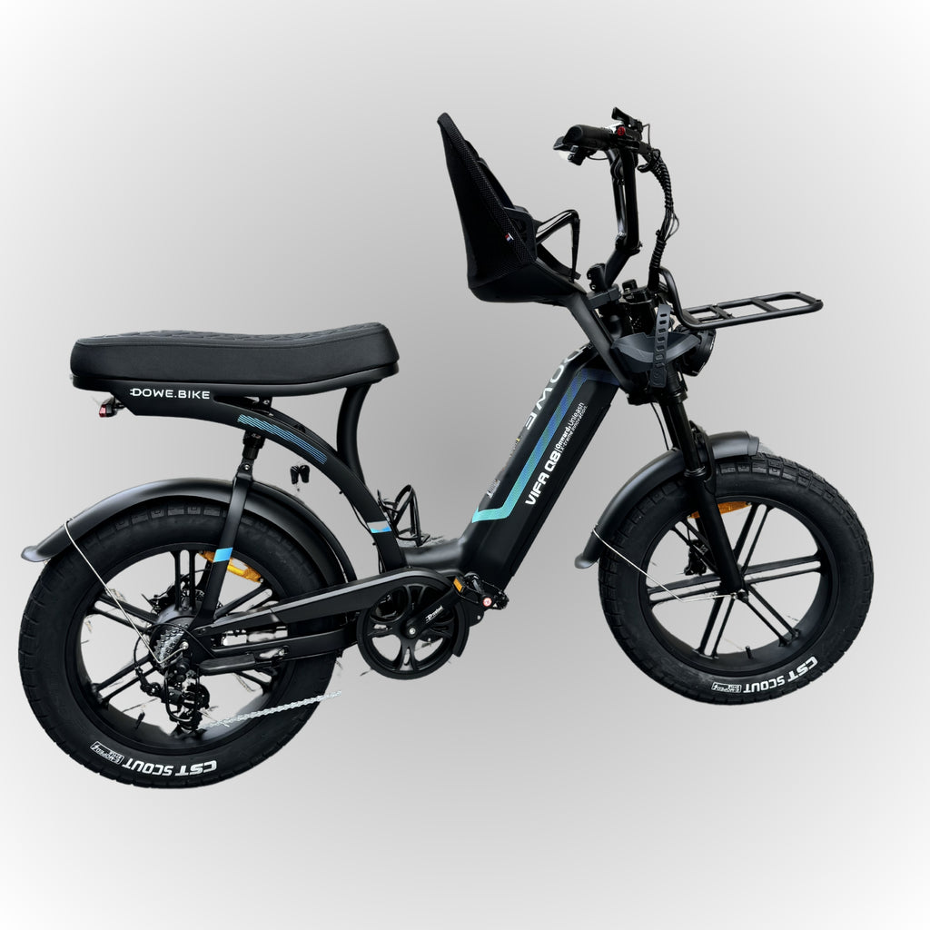 Ouxi Q8 Elektrische Fatbike met Kinderzitje - Zwart - Lage Instap Dames Fatbike