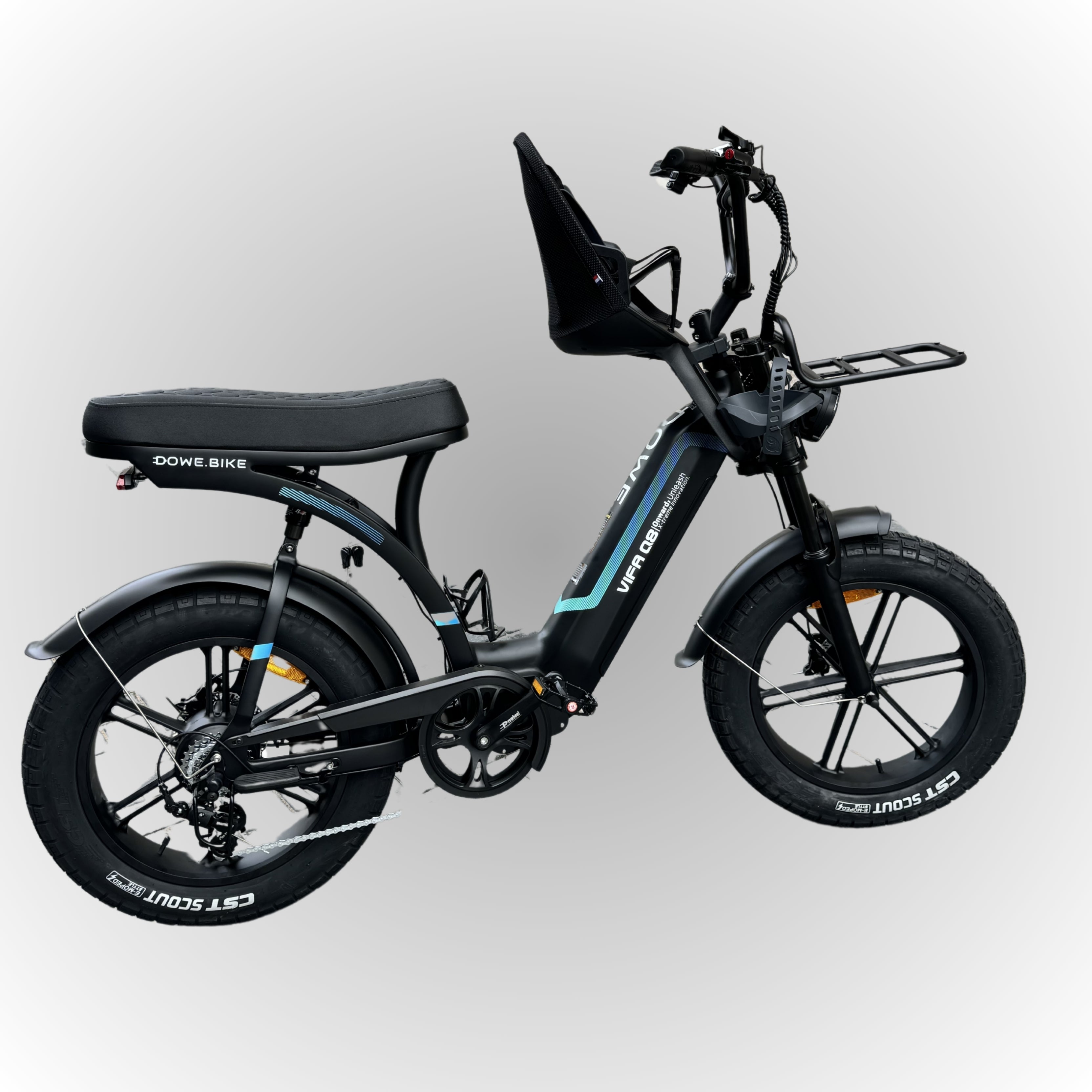 Ouxi Q8 Elektrische Fatbike met Kinderzitje - Zwart - Lage Instap Dames Fatbike