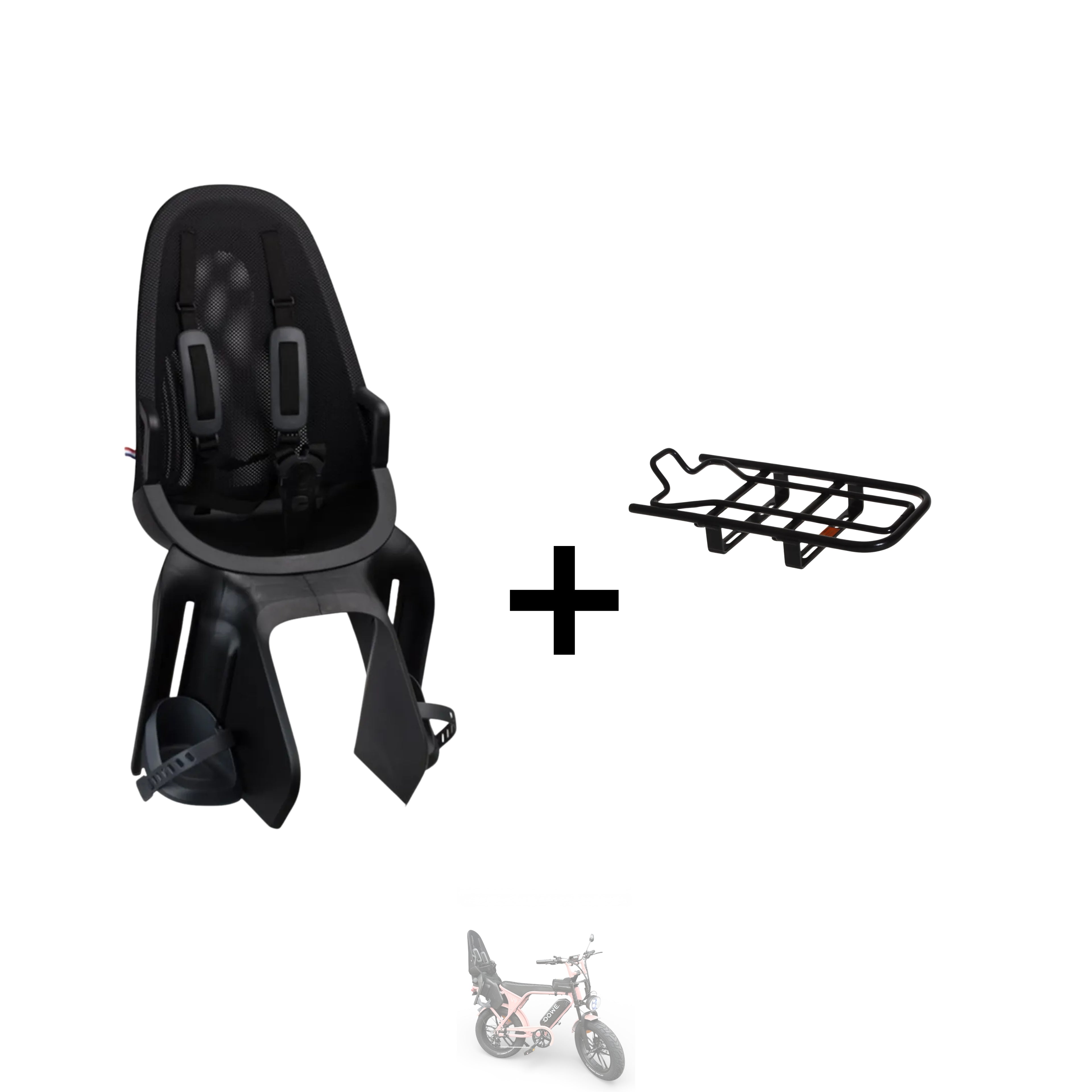 Qibbel Air achterzitje, zwart inclusief dragerbevestiging + Steco opzetdrager